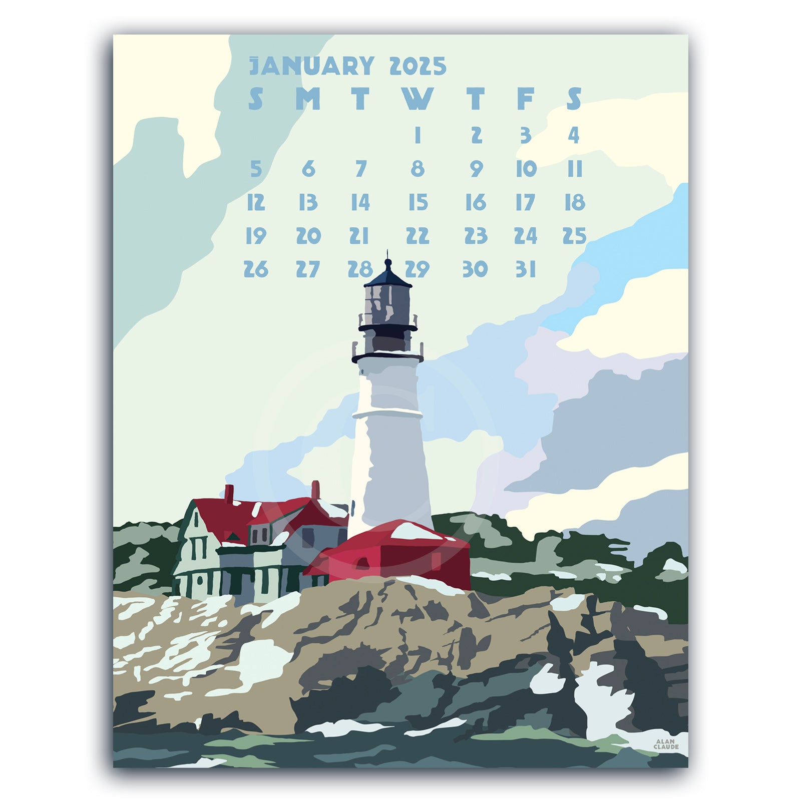 SOLD OUT 2025 Art Poster Calendar 11" x 14" Retro Vintage Art Style by Alan Claude Graphic Artist *slightly imperfect*