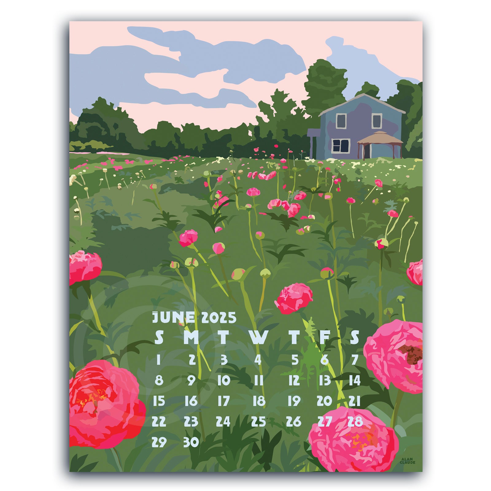 SOLD OUT 2025 Art Poster Calendar 11" x 14" Retro Vintage Art Style by Alan Claude Graphic Artist *slightly imperfect*