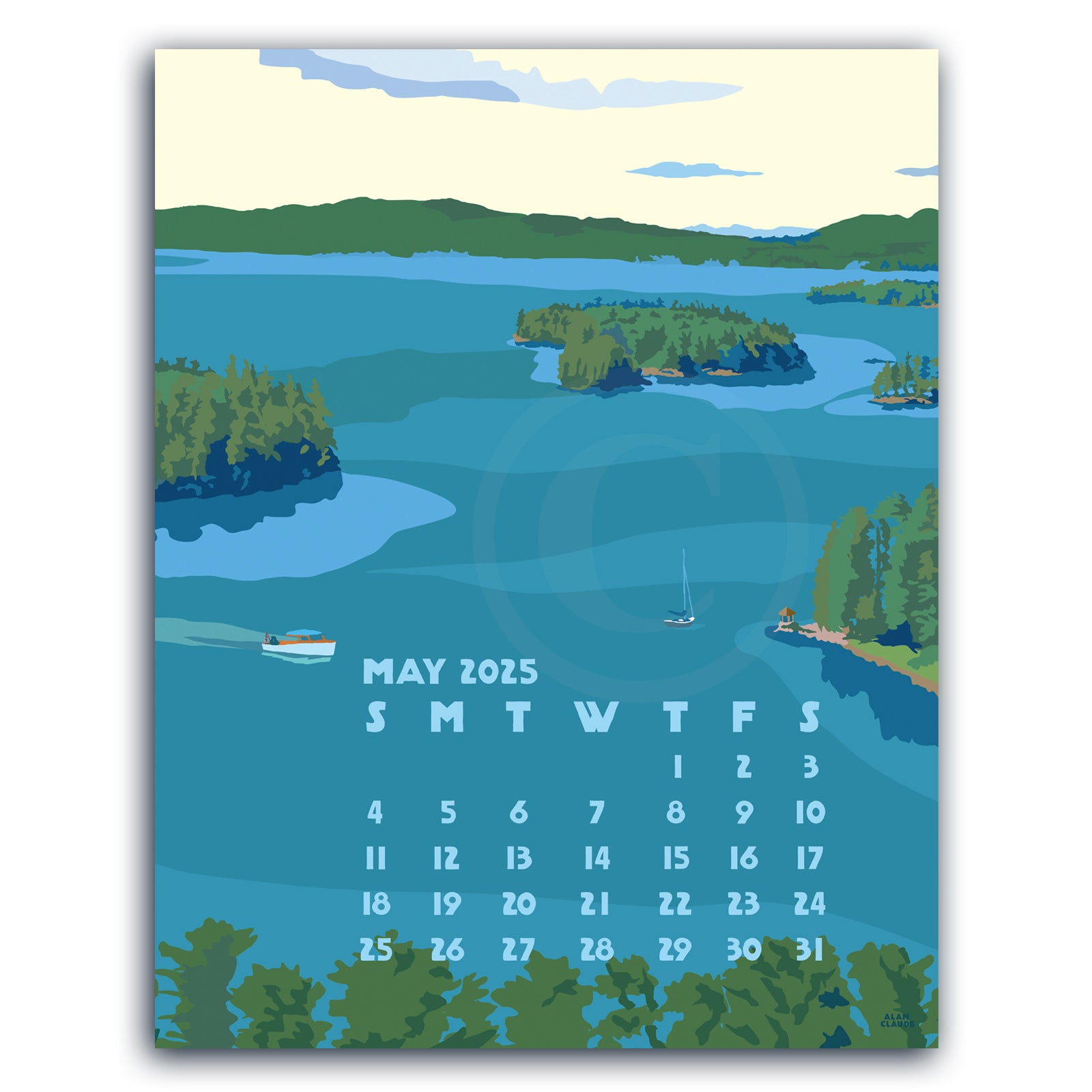 SOLD OUT 2025 Art Poster Calendar 11" x 14" Retro Vintage Art Style by Alan Claude Graphic Artist *slightly imperfect*