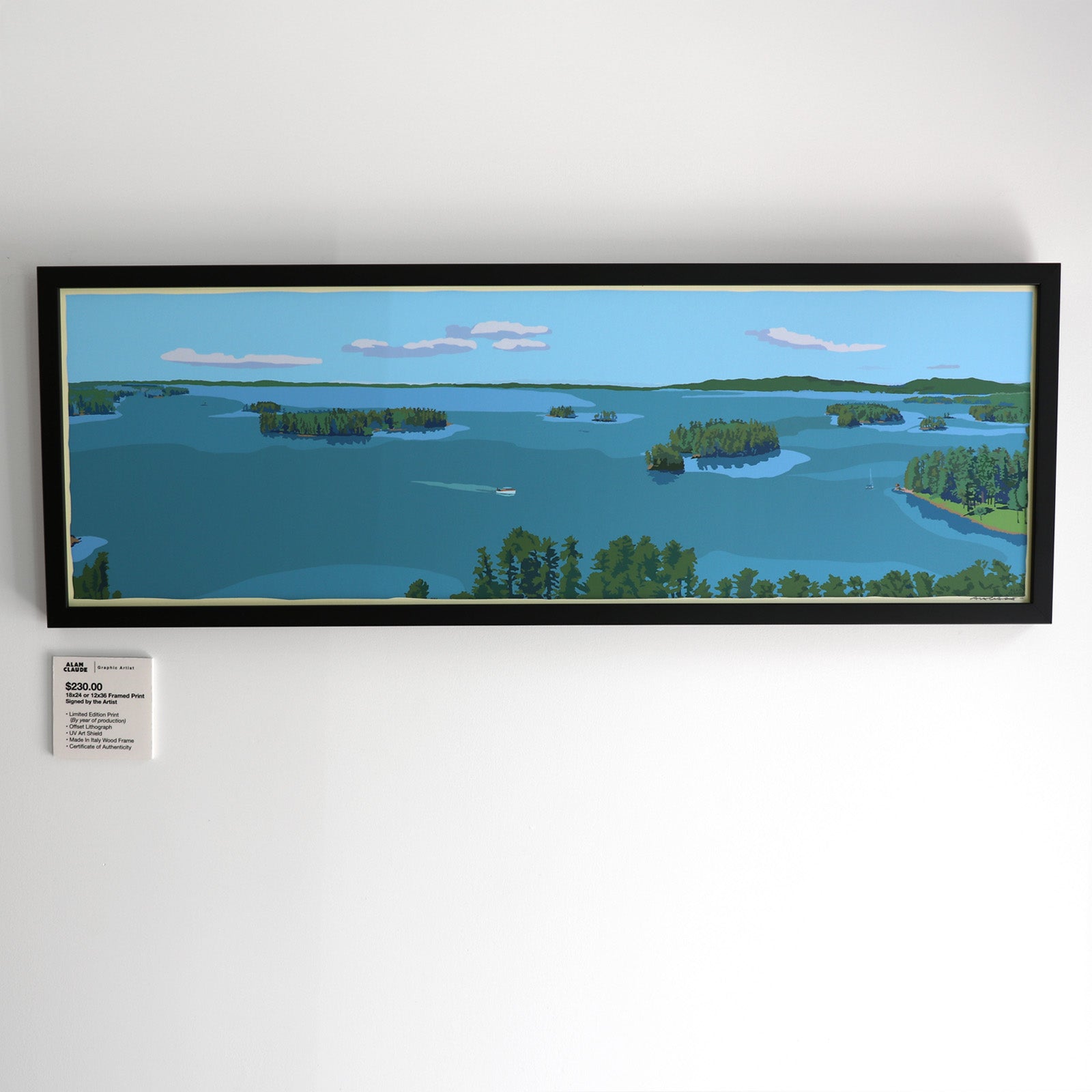 Above Sebago Lake Art Print 12" x 36" Framed Wall Poster - Maine
