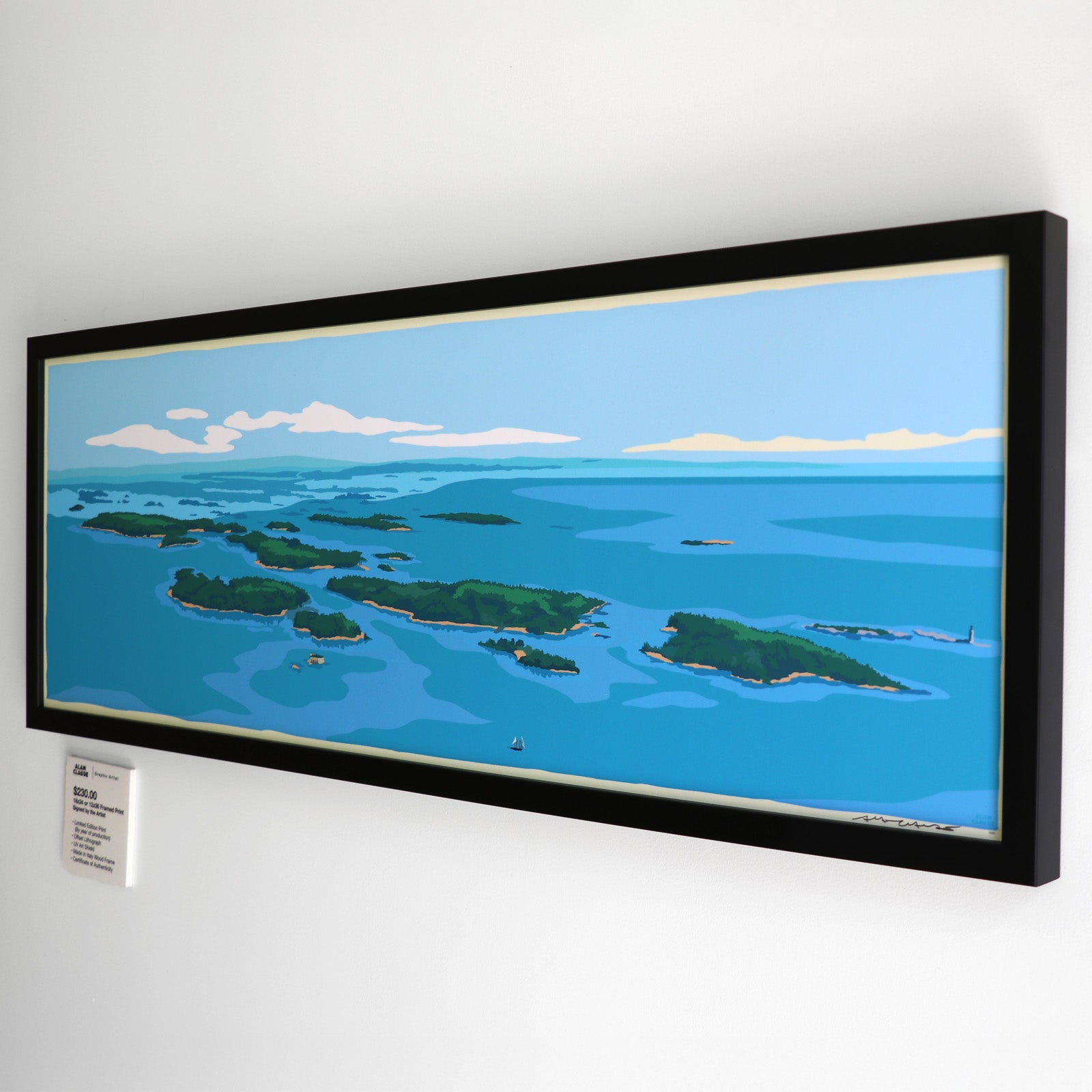 Casco Bay Art Print 12" x 36" Framed Wall Poster - Maine