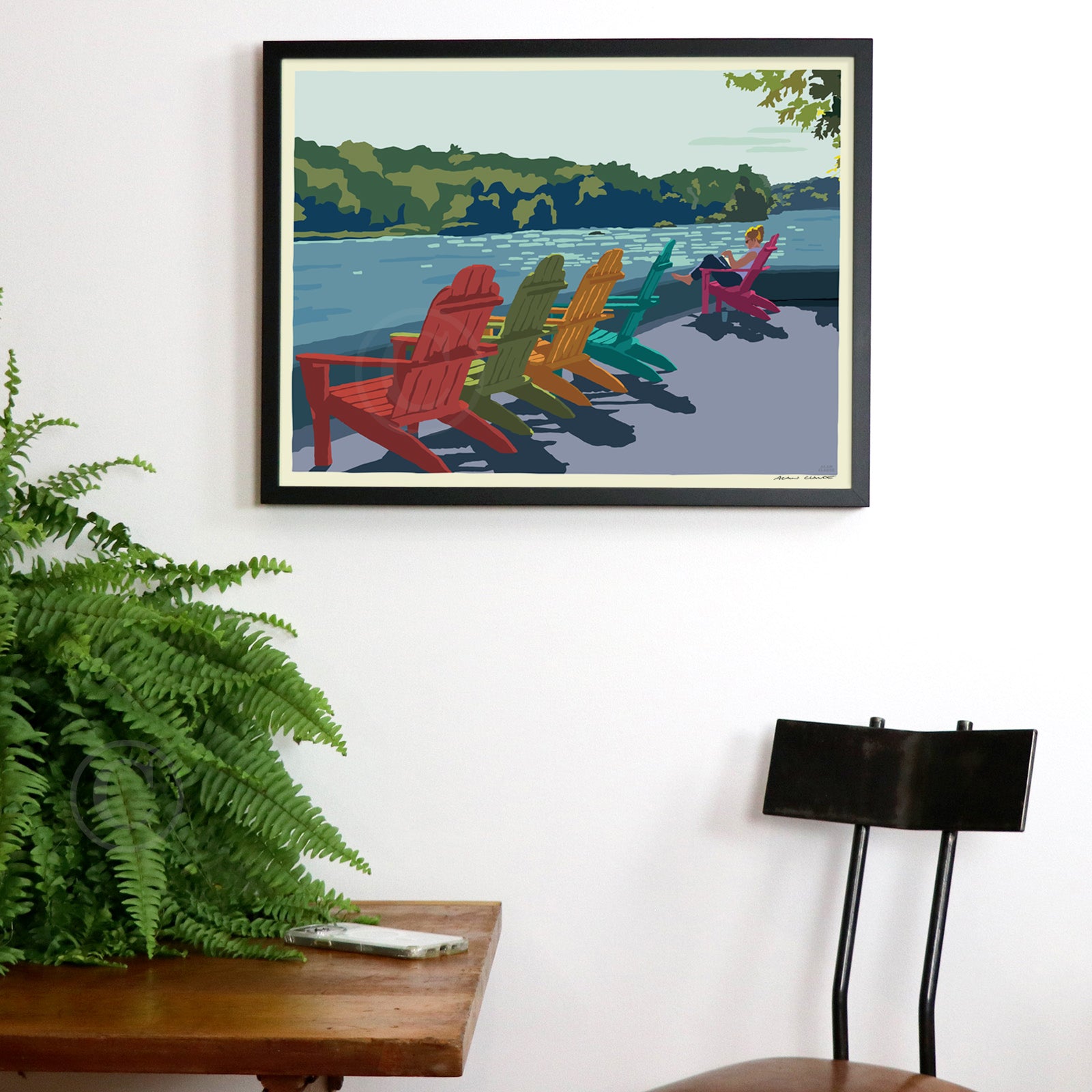 Summer Chairs Art Print 18" x 24" Horizontal Framed Wall Poster By Alan Claude - Maine