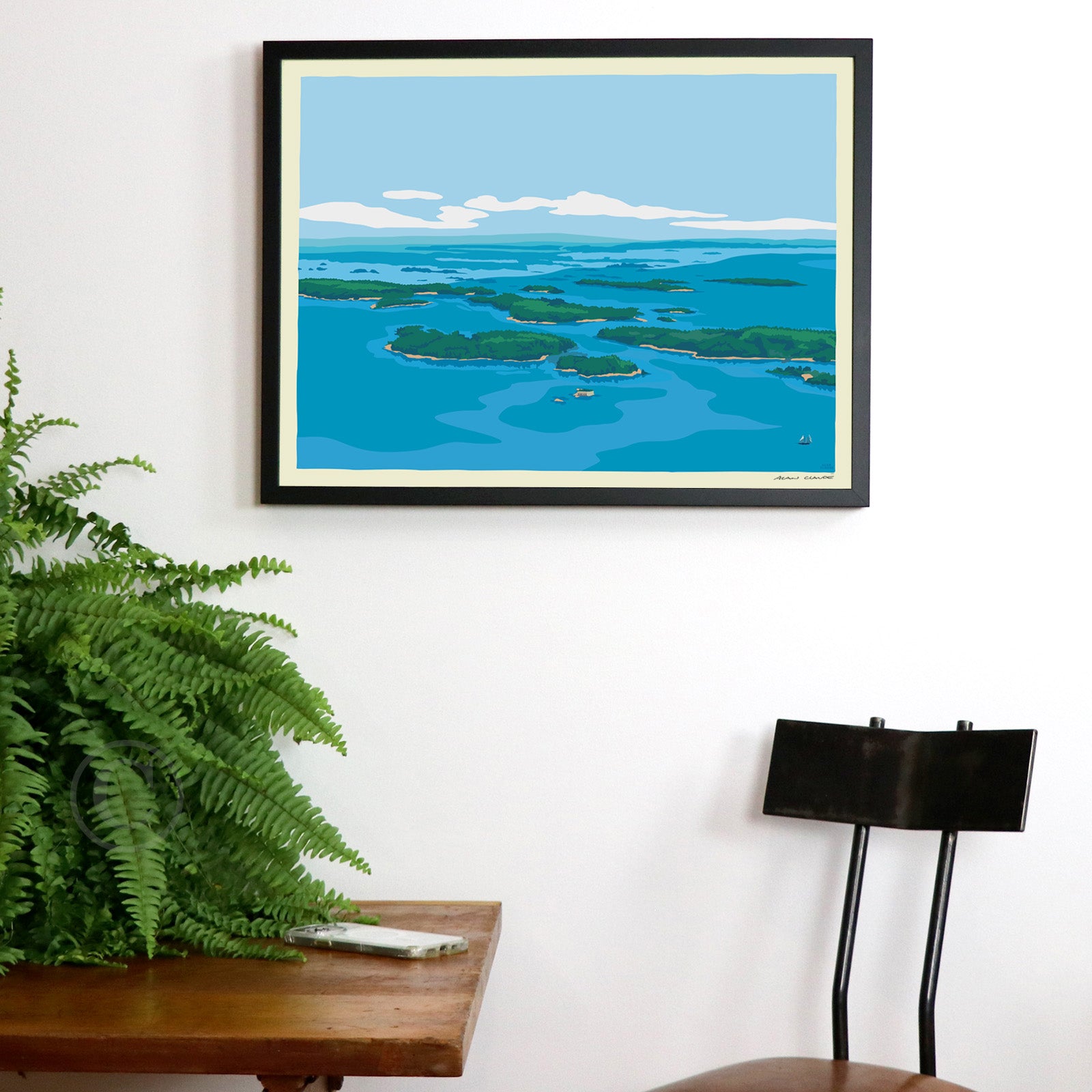 Casco Bay Art Print 18" x 24" Framed Wall Poster By Alan Claude - Maine