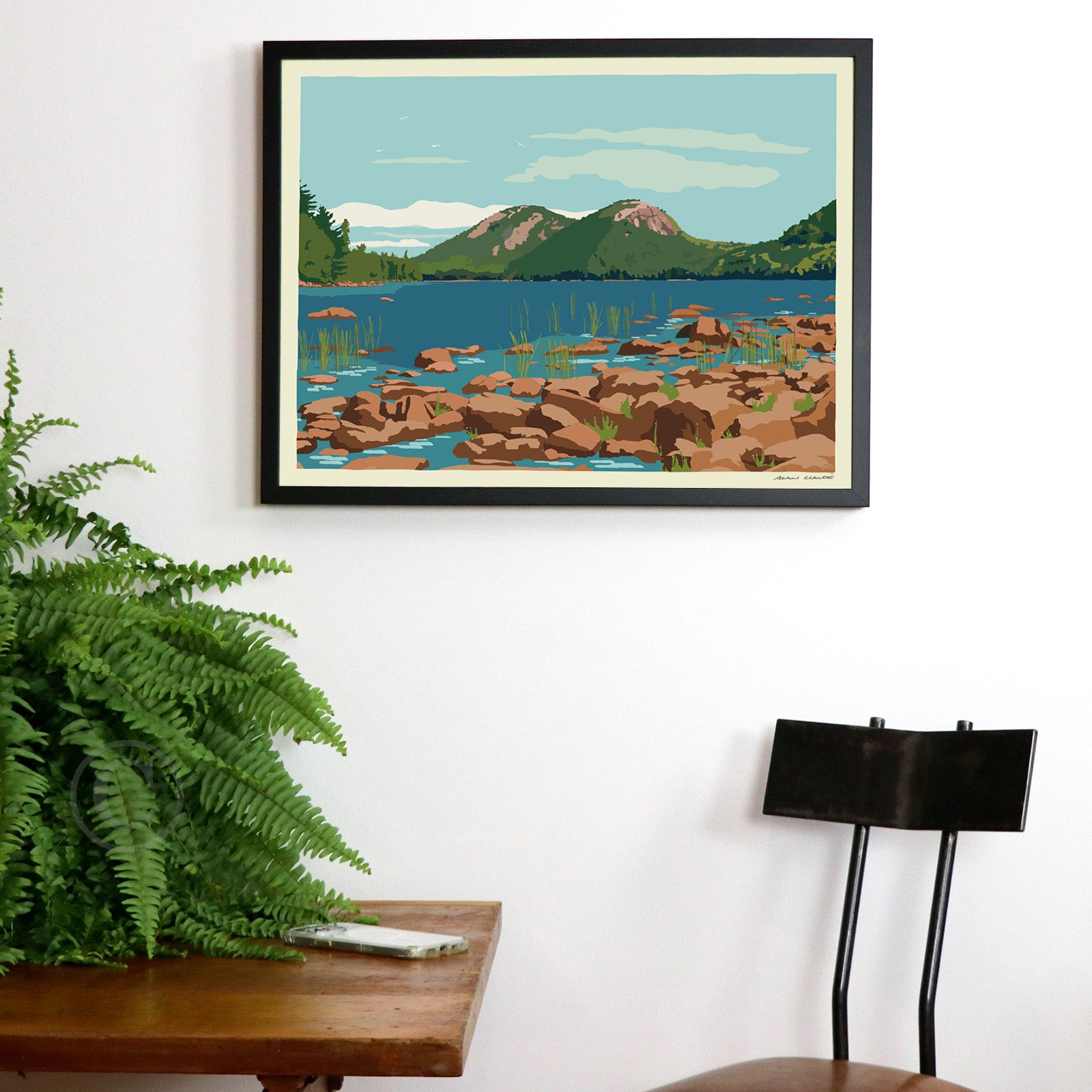 Jordan Pond Art Print 18" x 24" Framed Wall Poster By Alan Claude - Maine