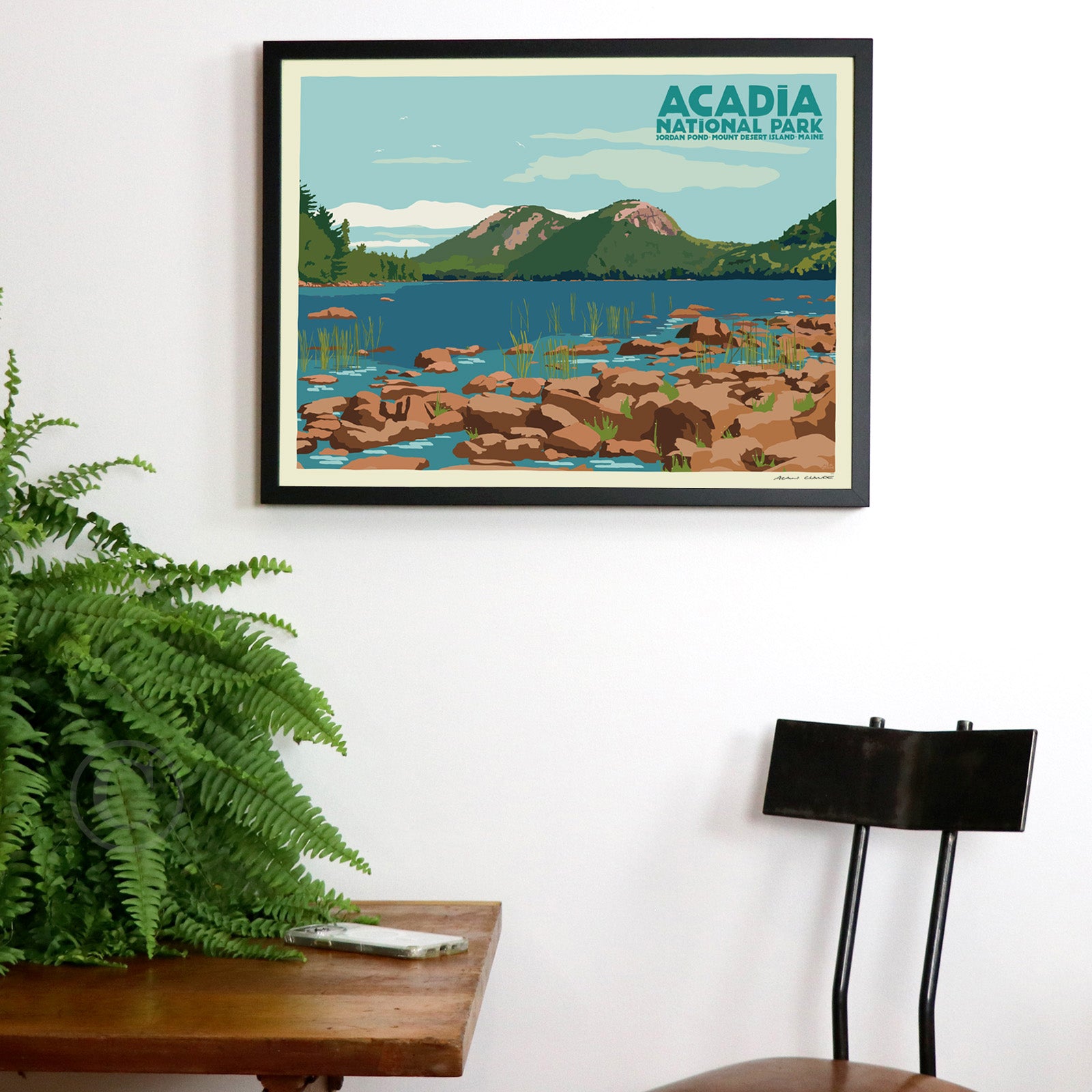 Jordan Pond Travel Poster Art Print 18" x 24" Framed Wall Poster By Alan Claude - Maine