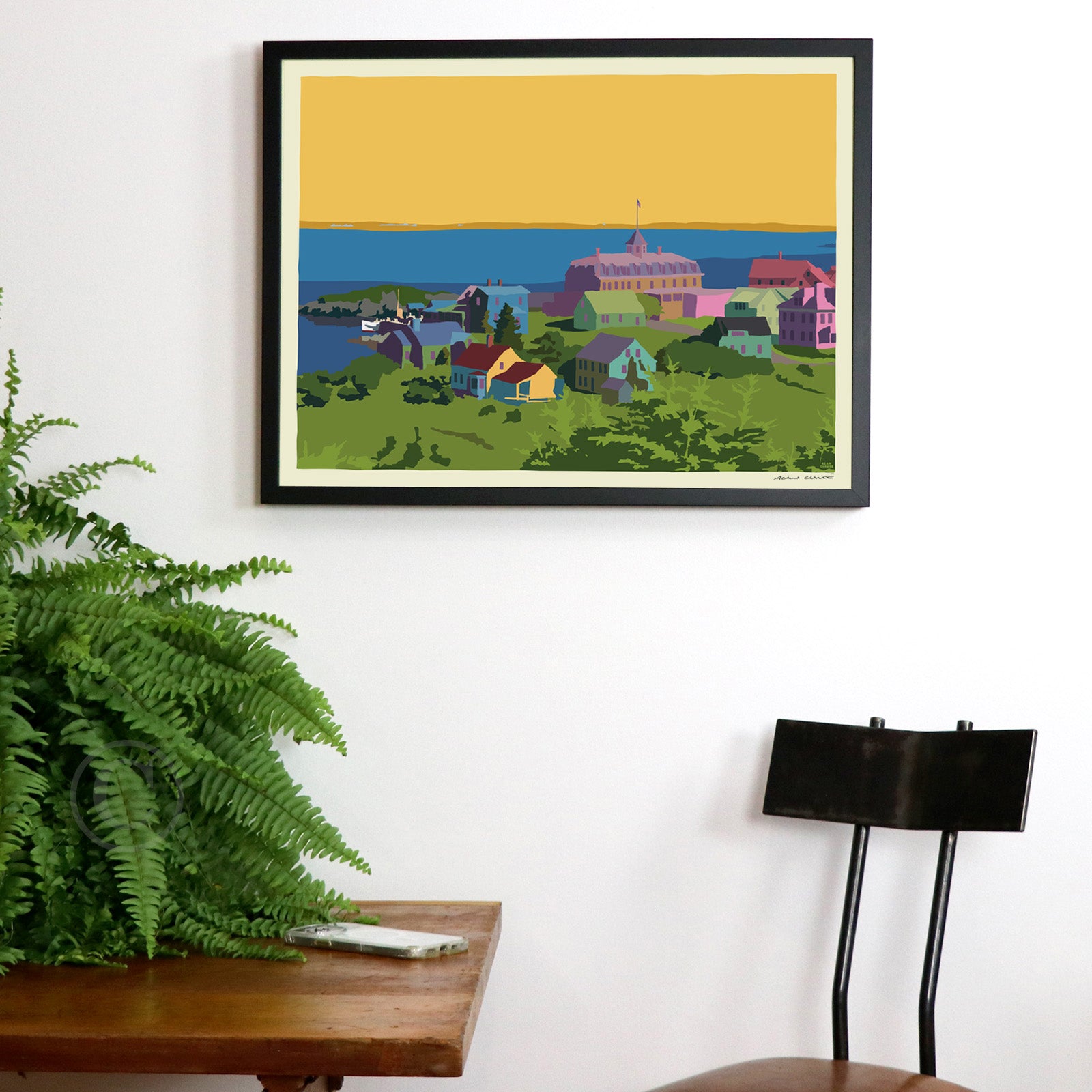 Monhegan Sunset Art Print 18" x 24" Framed Wall Poster By Alan Claude - Maine