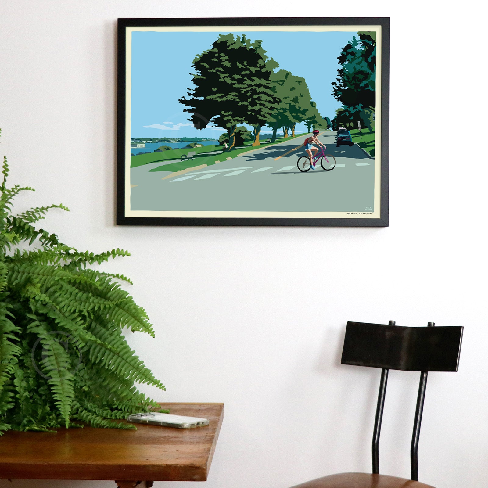 Eastern Promenade Blue Afternoon Art Print 18" x 24" Framed Wall Poster By Alan Claude - Maine