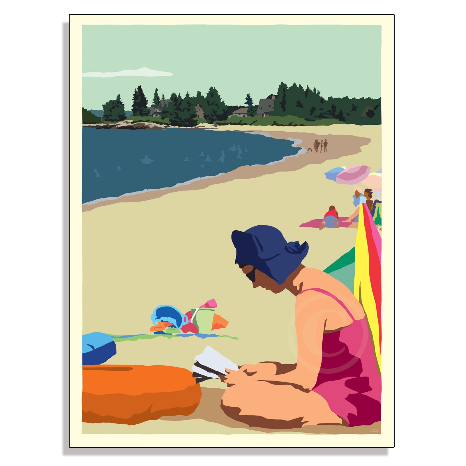 18" x 24" Good Book At The Beach Art Print Wall Poster By Alan Claude - Maine