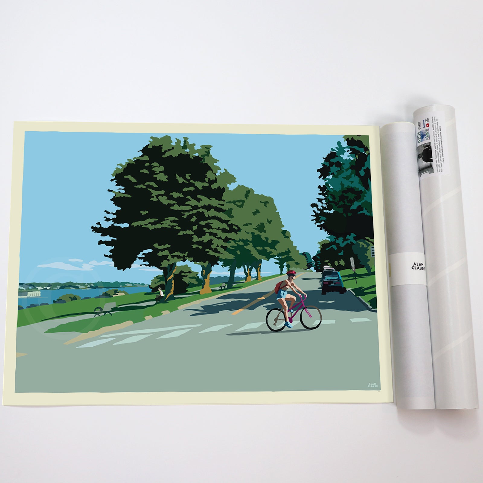 Eastern Promenade Blue Afternoon Art Print 18" x 24" Wall Poster By Alan Claude - Maine