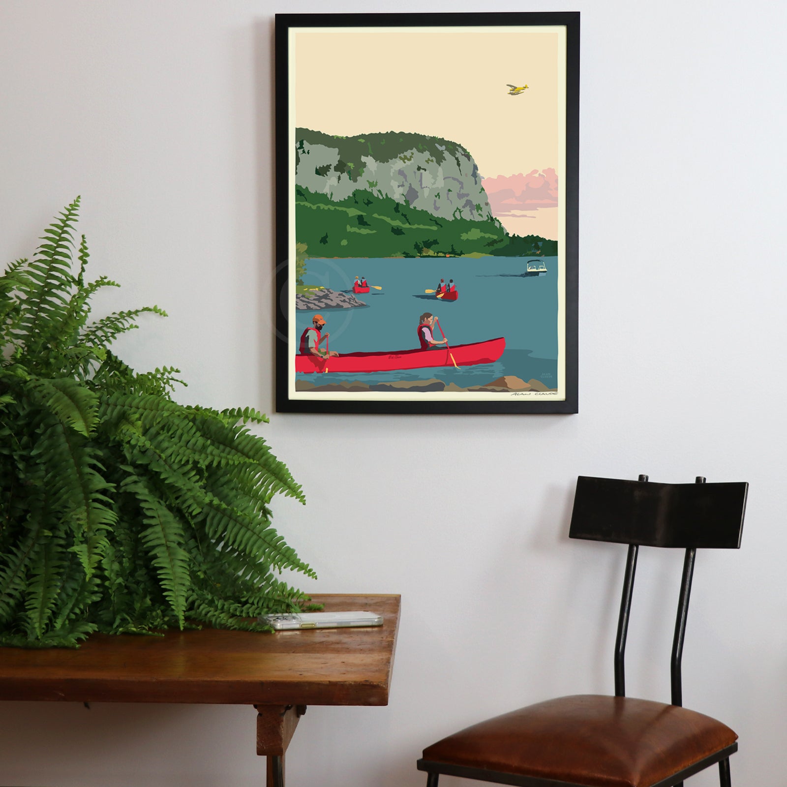 Moosehead Lake Mount Kineo Art Print 18" x 24" Framed Wall Poster By Alan Claude - Maine