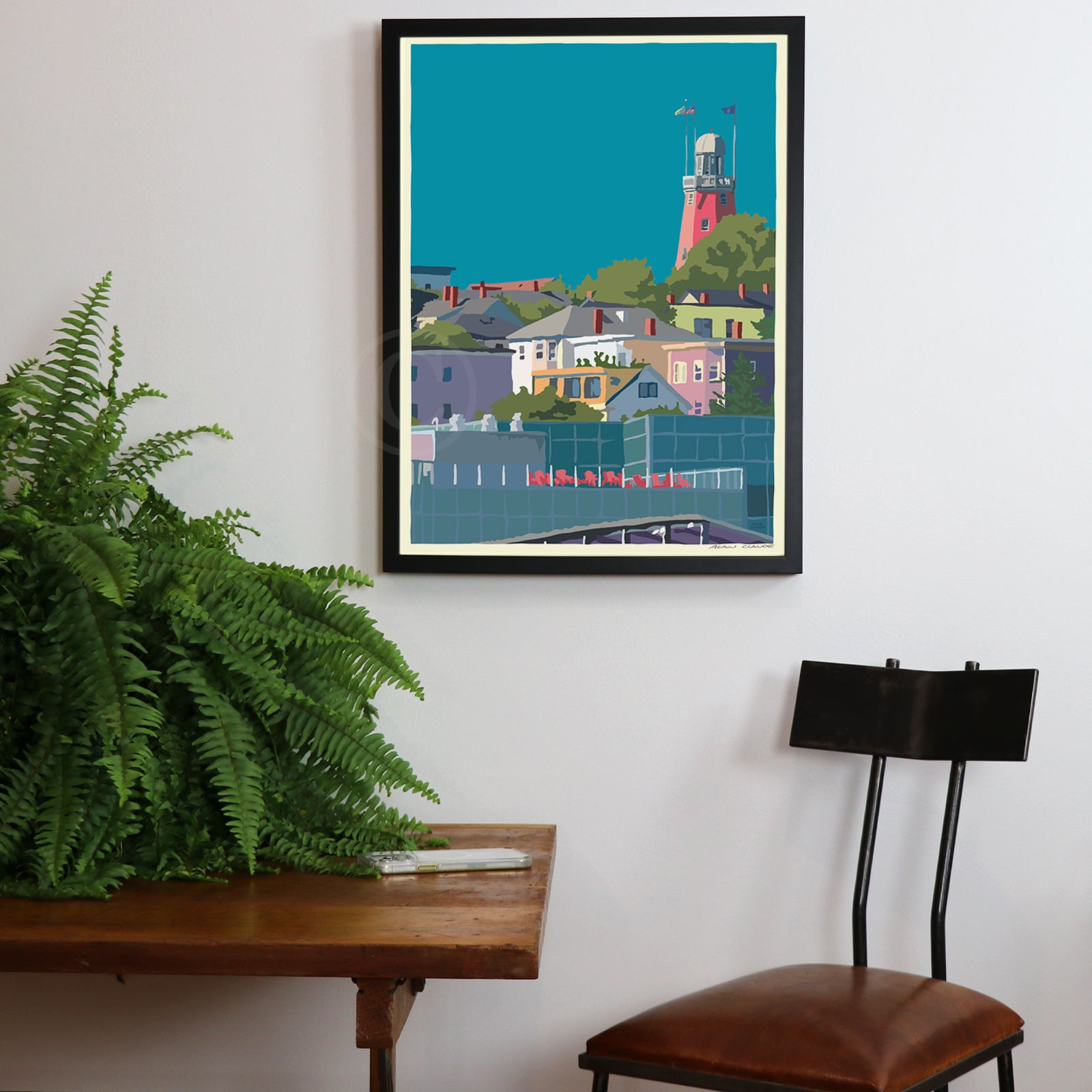 Munjoy Hill Art Print 18" x 24" Framed Wall Poster By Alan Claude - Maine