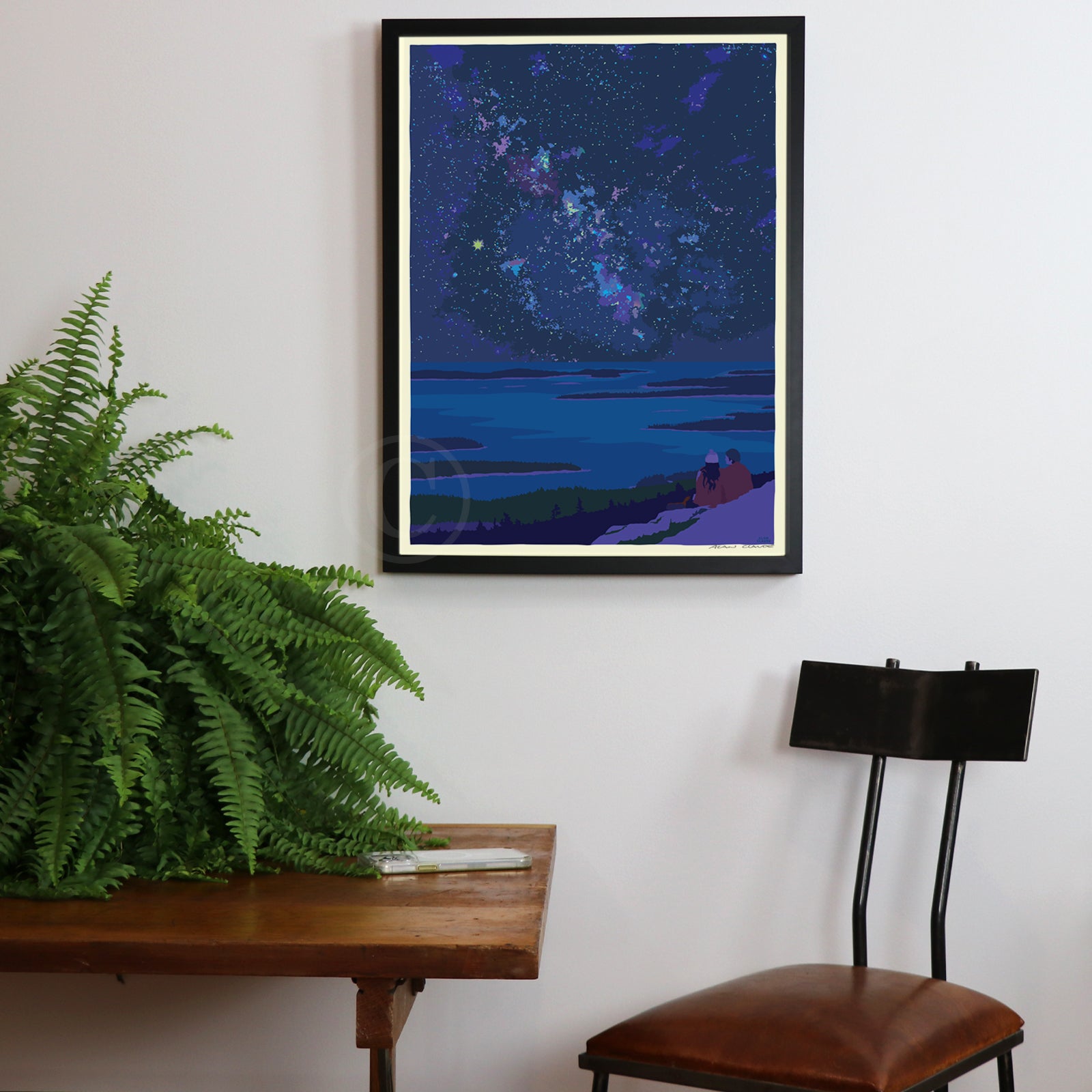 Stargazing Art Print 18" x 24" Framed Wall Poster By Alan Claude - Maine