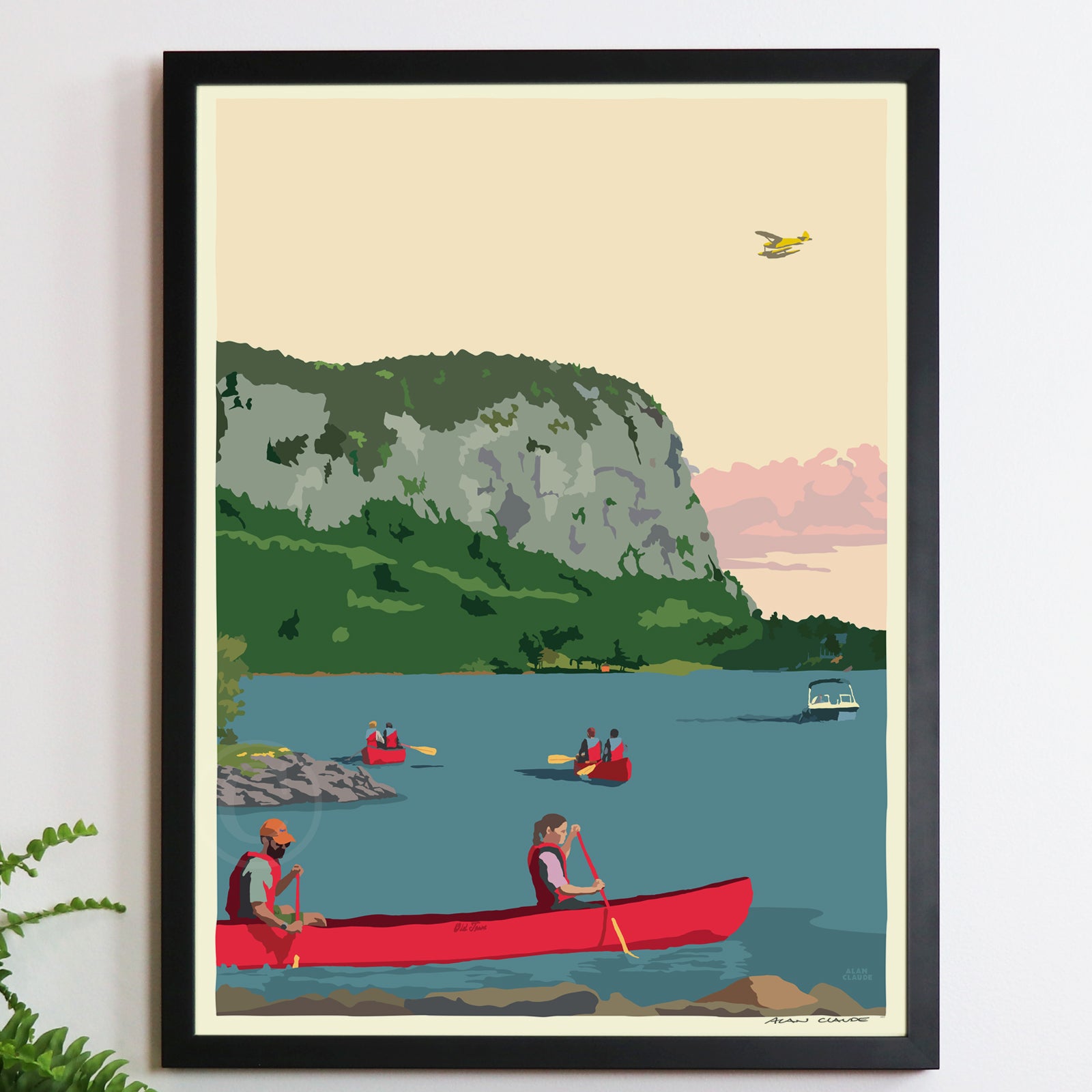 Moosehead Lake Mount Kineo Art Print 18" x 24" Framed Wall Poster By Alan Claude - Maine