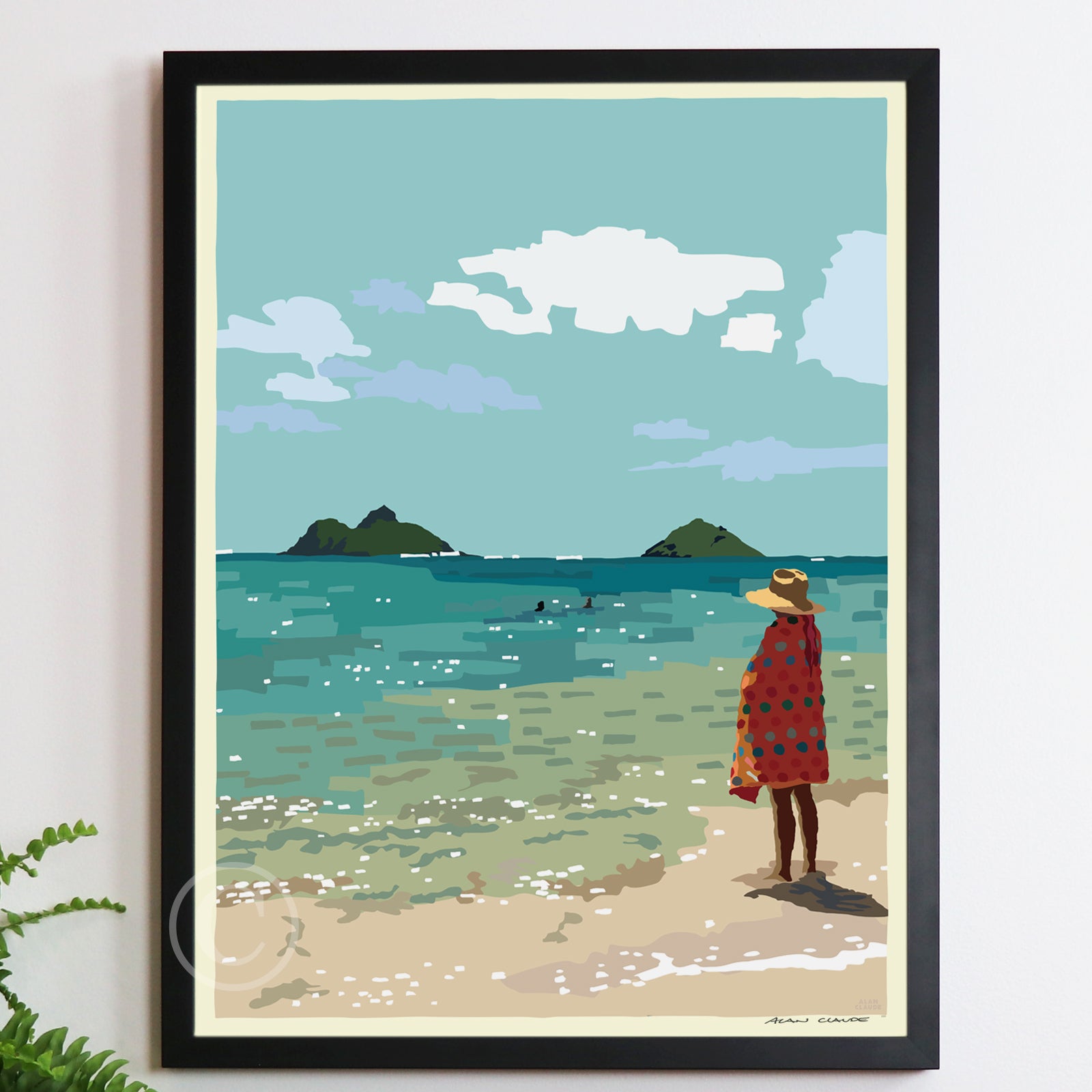 Twin Island Peace Art Print 18" x 24" Framed Wall Poster By Alan Claude - Hawaii