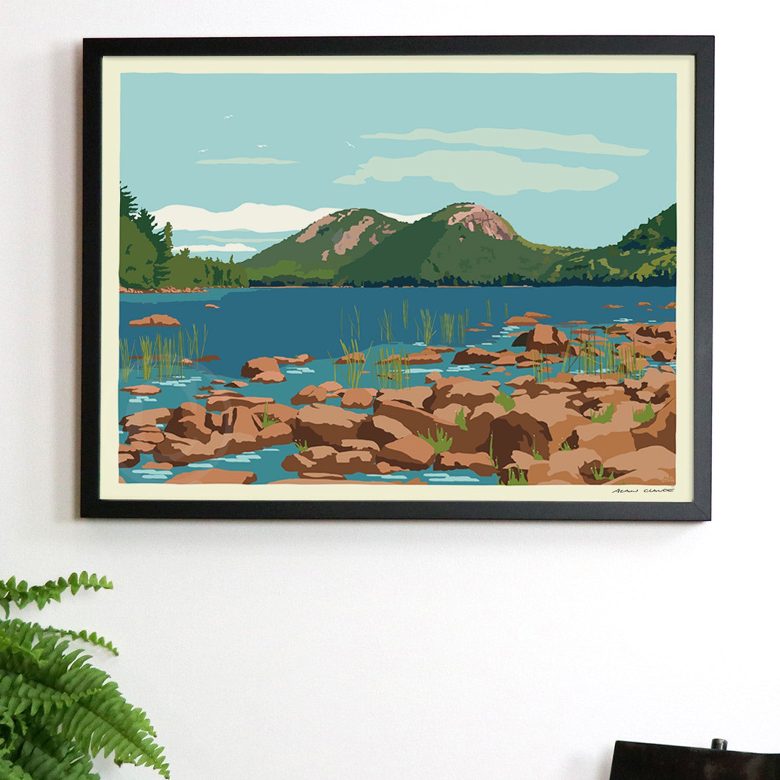 Jordan Pond Art Print 18" x 24" Framed Wall Poster By Alan Claude - Maine