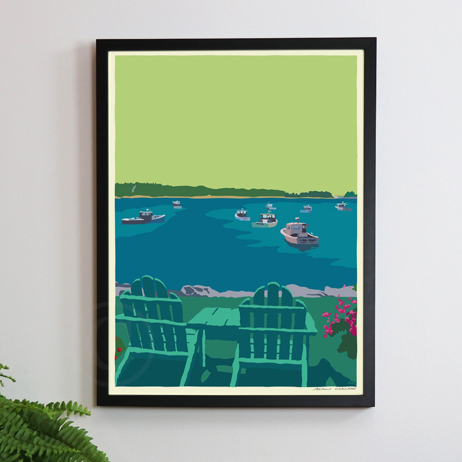 Chairished View Art Print 18" x 24" Framed Wall Poster By Alan Claude - Maine