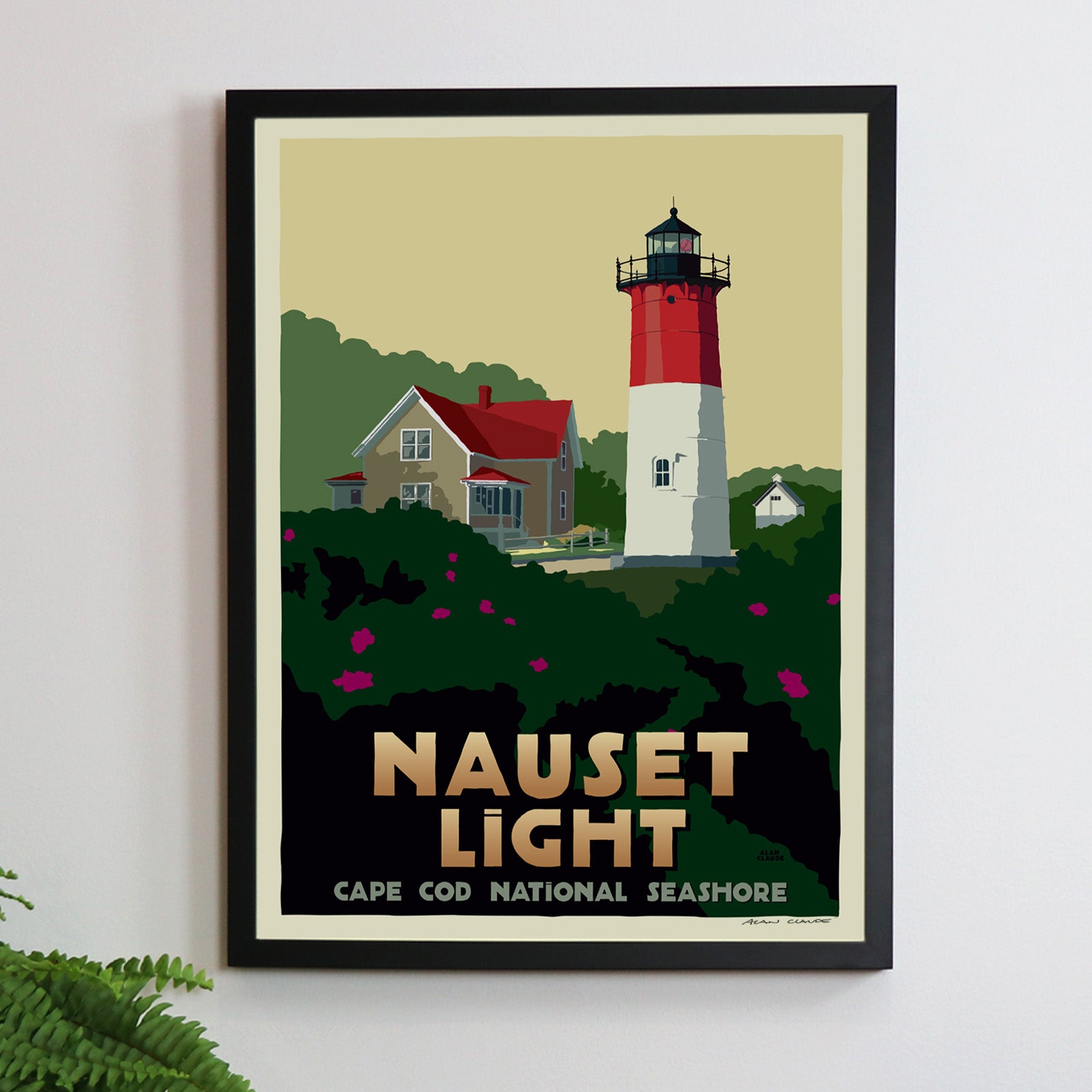 Nauset Light Art Print 18" x 24" Framed Travel Poster By Alan Claude - Massachusetts