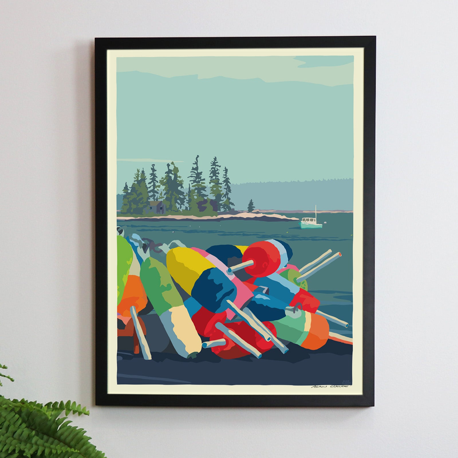 Oh Buoy! Art Print 18" x 24" Vertical Framed Wall Poster By Alan Claude - Maine