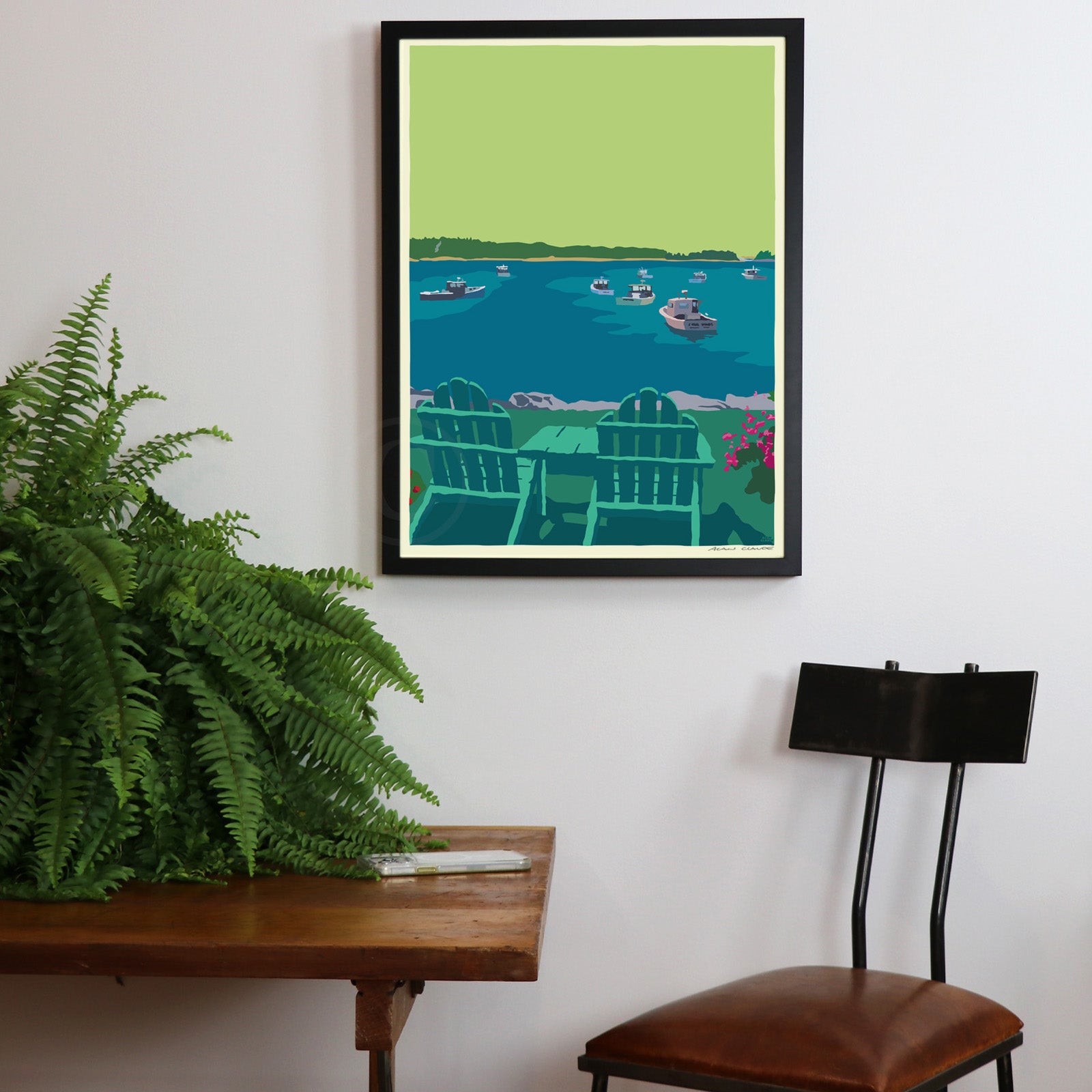 Chairished View Art Print 18" x 24" Framed Wall Poster By Alan Claude - Maine