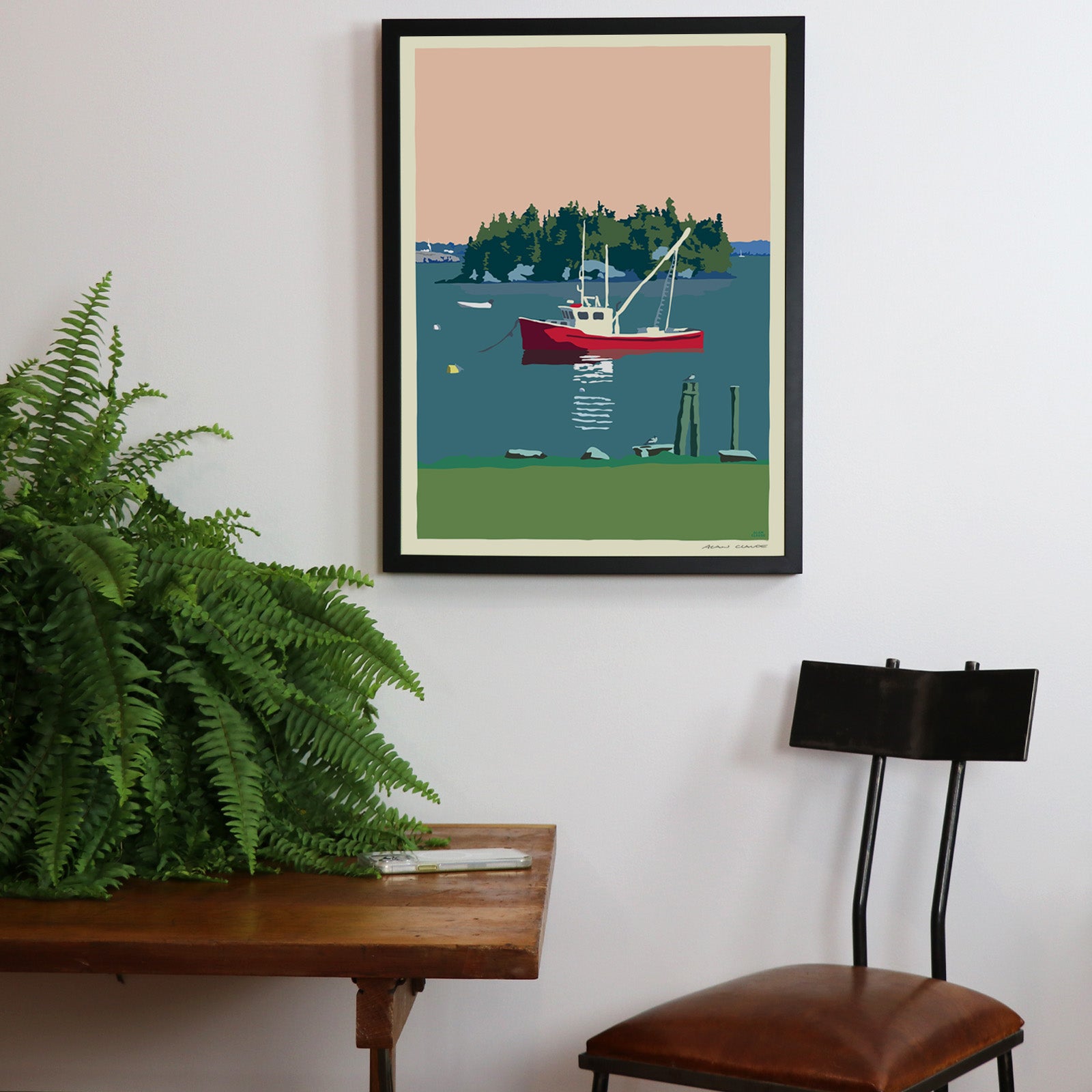 Lubec Lobster Boat Art Print 18" x 24" Framed Wall Poster By Alan Claude - Maine
