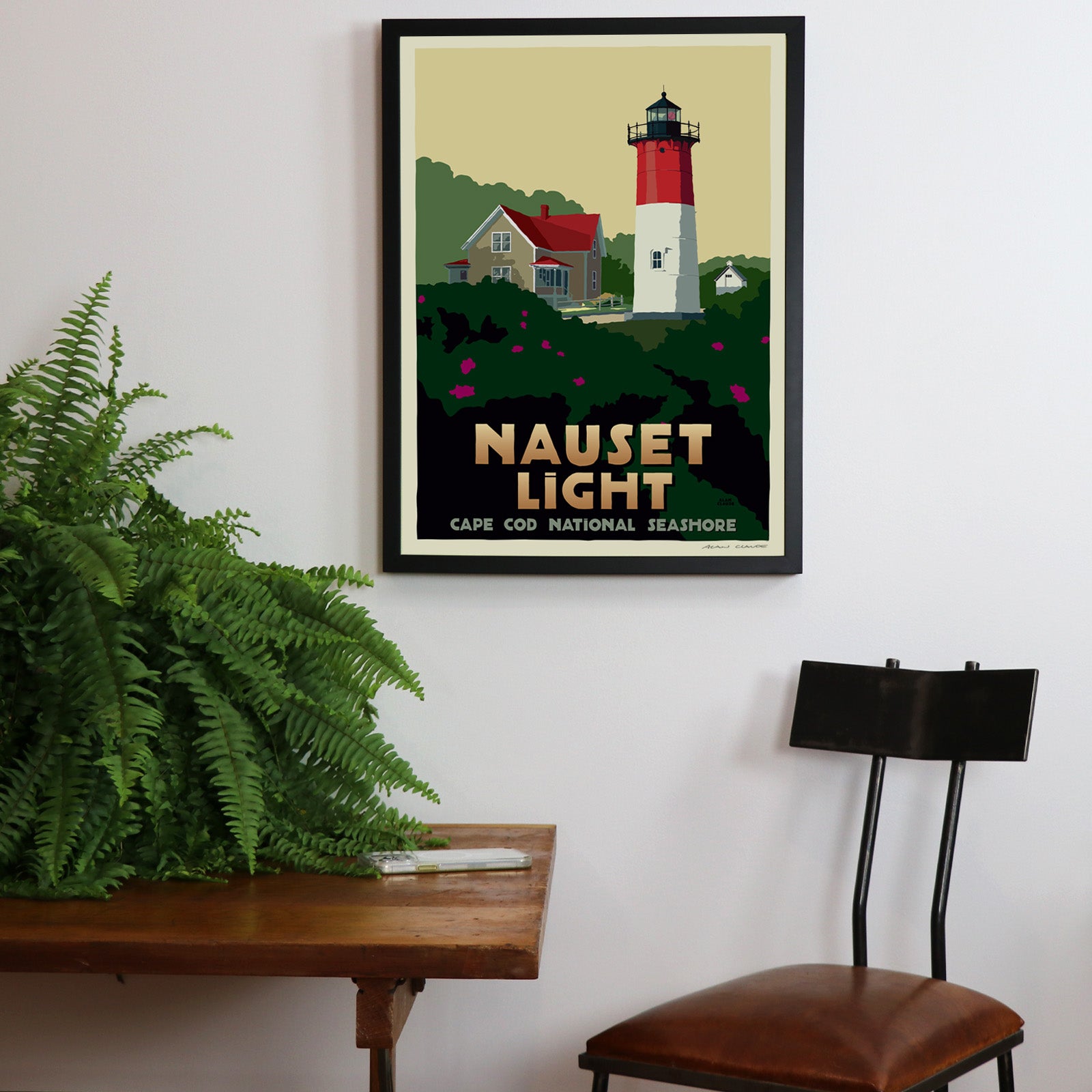 Nauset Light Art Print 18" x 24" Framed Travel Poster By Alan Claude - Massachusetts