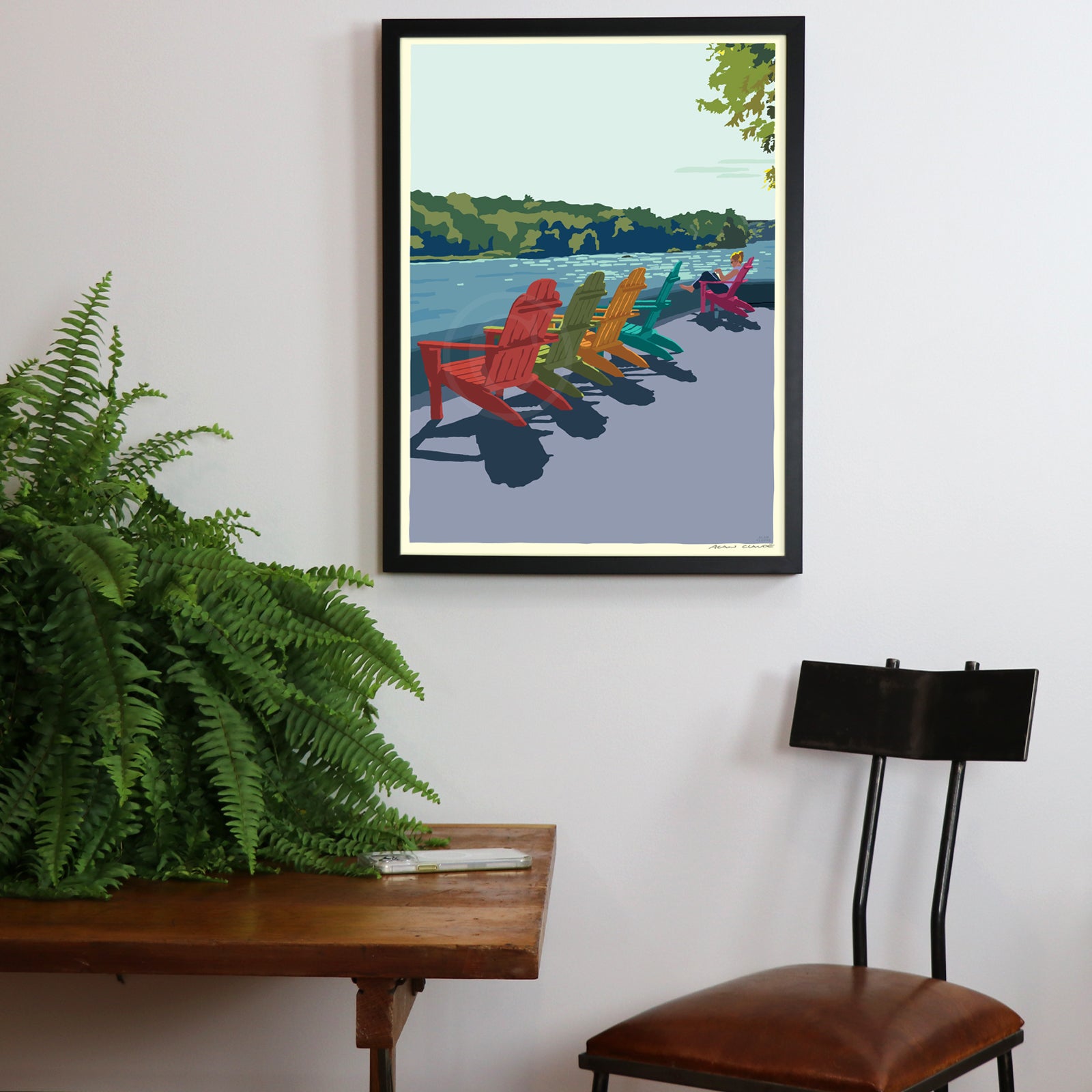 Summer Chairs Art Print 18" x 24" Vertical Framed Wall Poster By Alan Claude - Maine