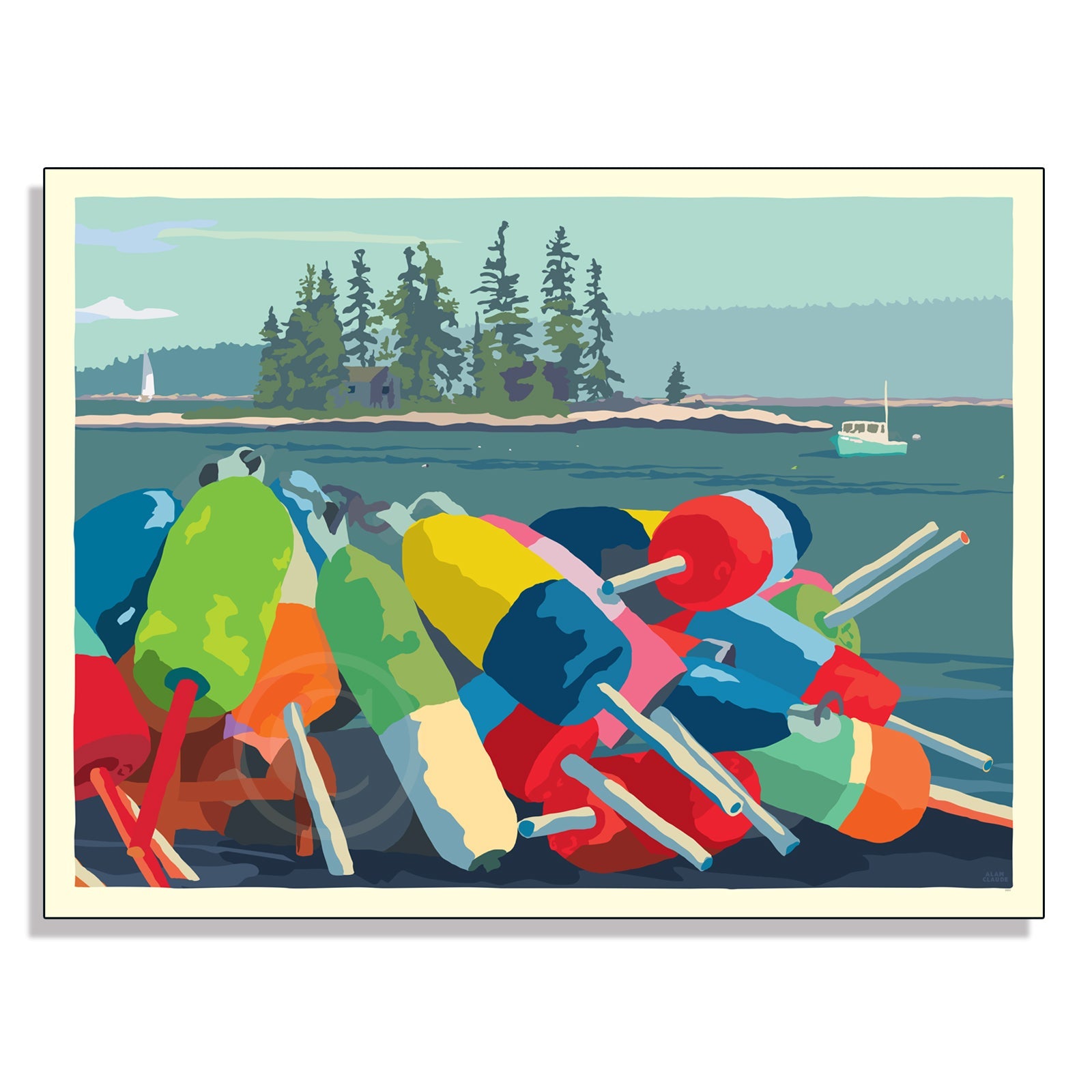 18" x 24" Oh Buoy! Horizontal Art Print Wall Poster By Alan Claude - Maine