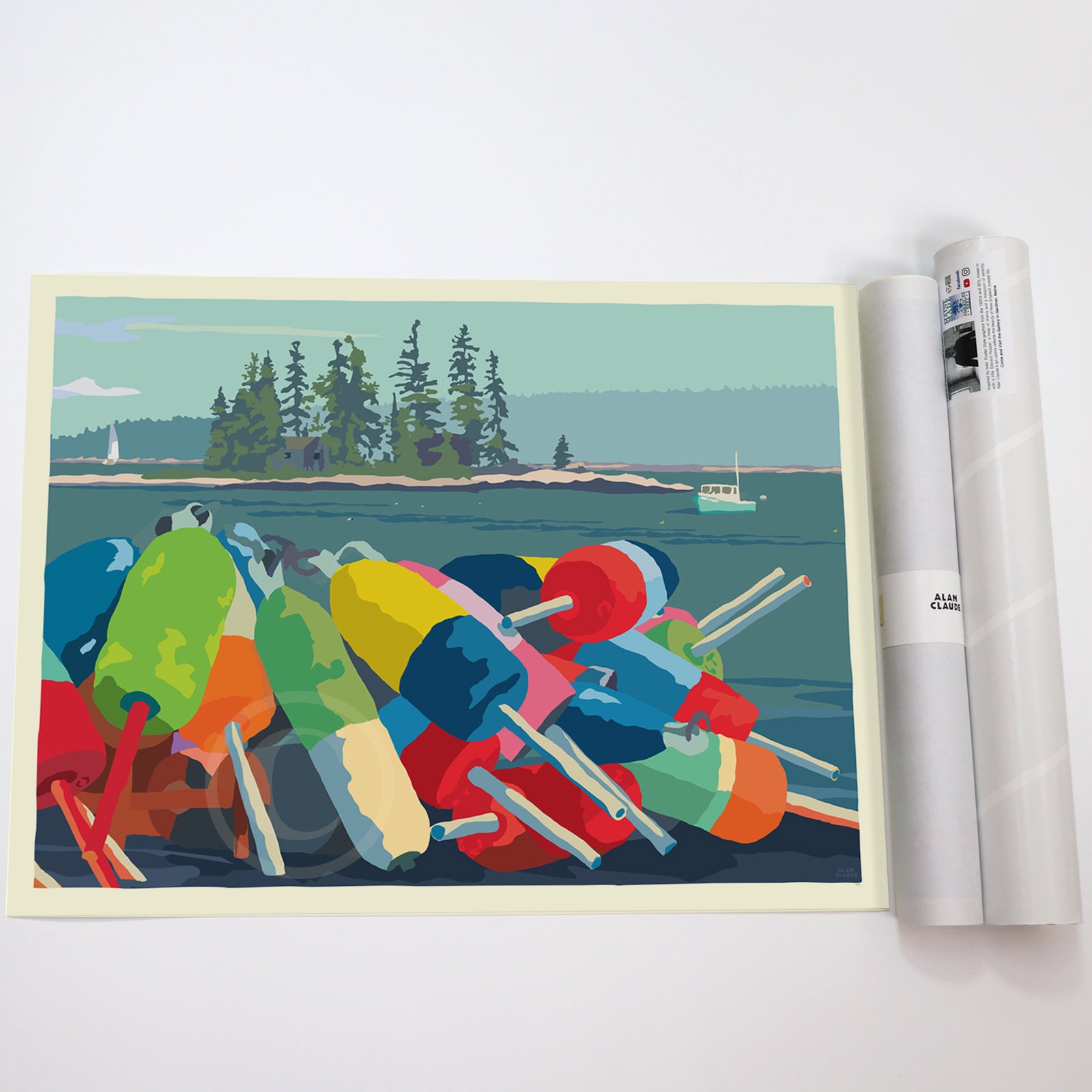 18" x 24" Oh Buoy! Horizontal Art Print Wall Poster By Alan Claude - Maine