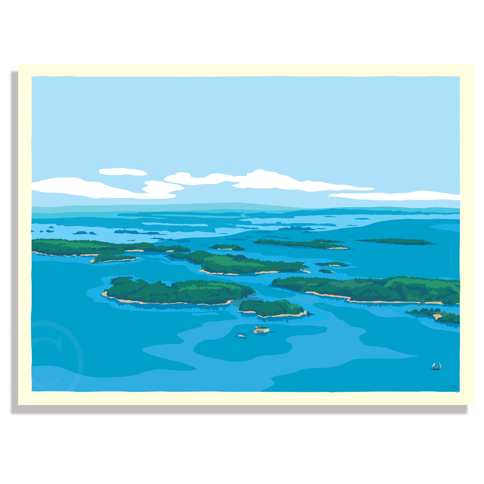 Casco Bay Art Print 18" x 24" Wall Poster By Alan Claude - Maine