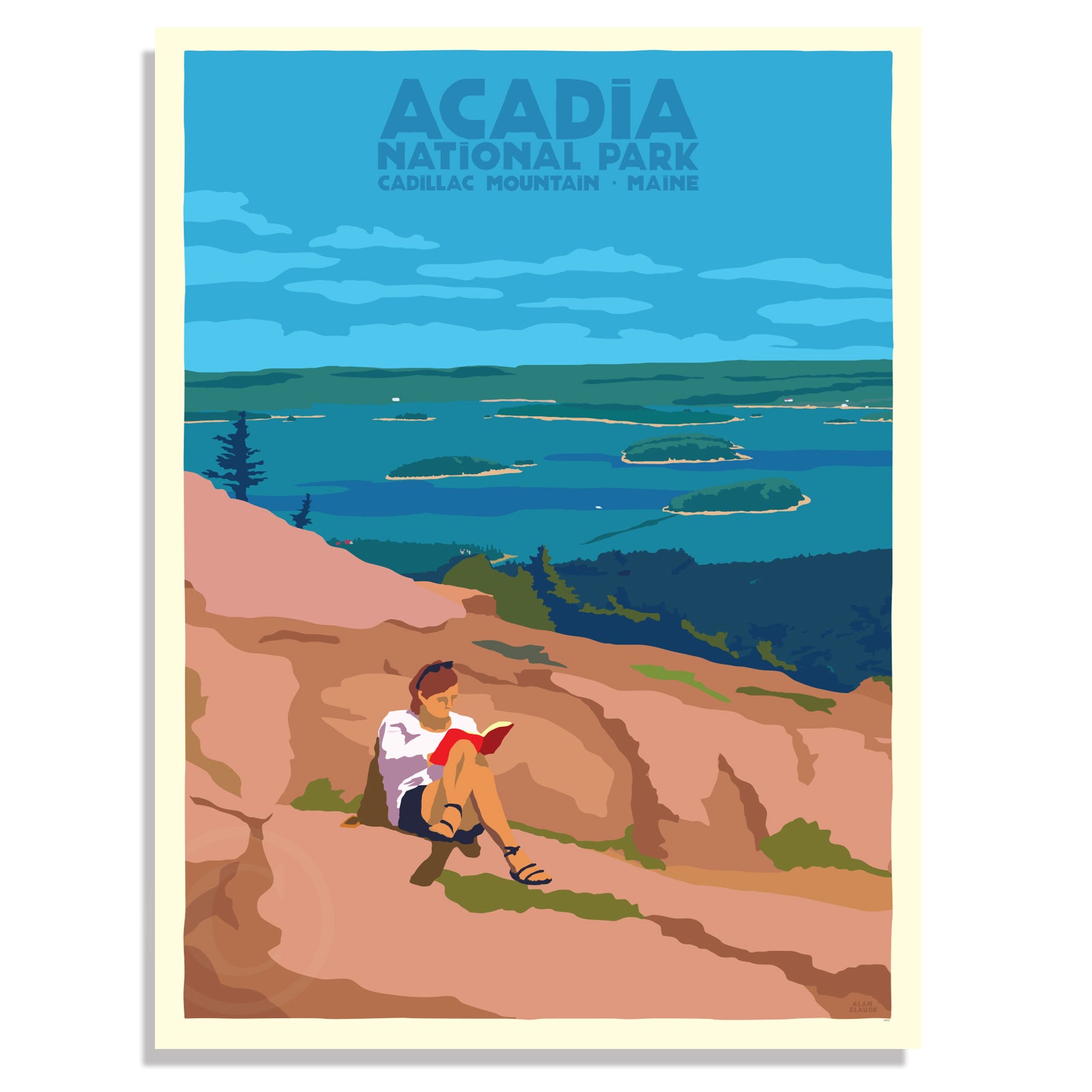 Good Book In Acadia Travel Poster Art Print 18" x 24" Wall Poster By Alan Claude - Maine