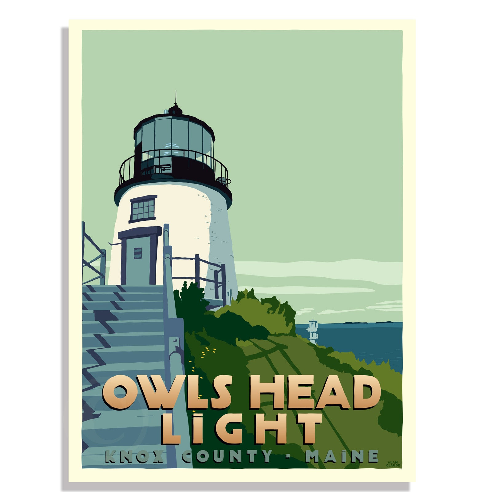 Owls Head Light Light Art Print 18" x 24" Travel Poster By Alan Claude - Maine