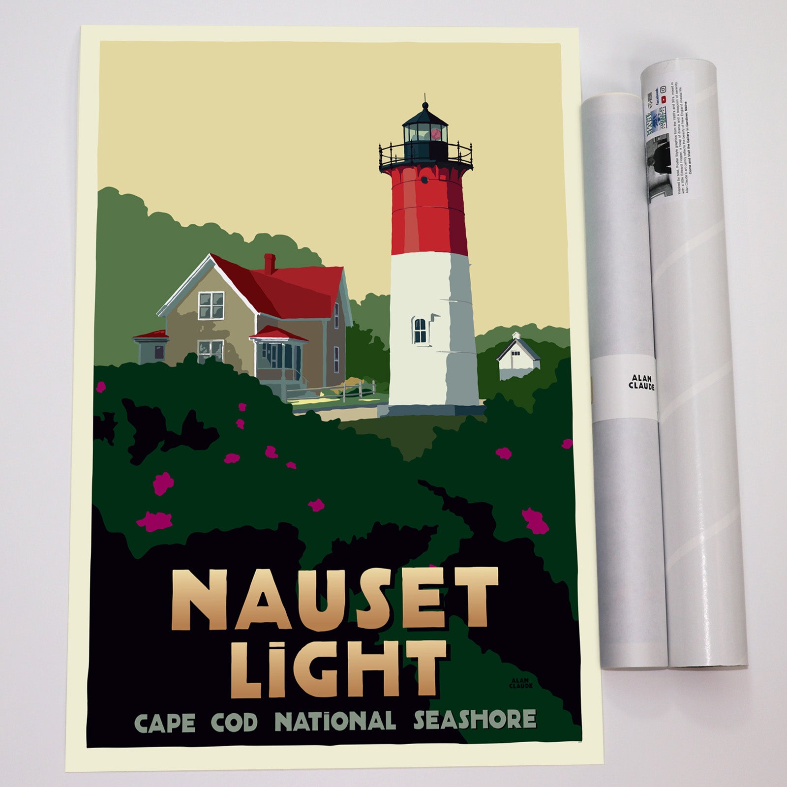 Nauset Light Art Print 18" x 24" Travel Poster By Alan Claude - Massachusetts