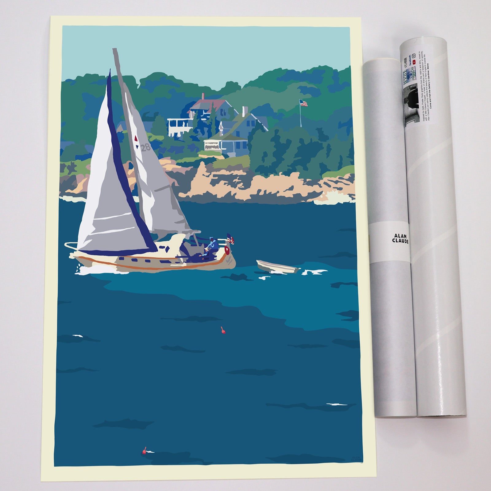 Full Sail Art Print 18" x 24" Wall Poster By Alan Claude - Maine