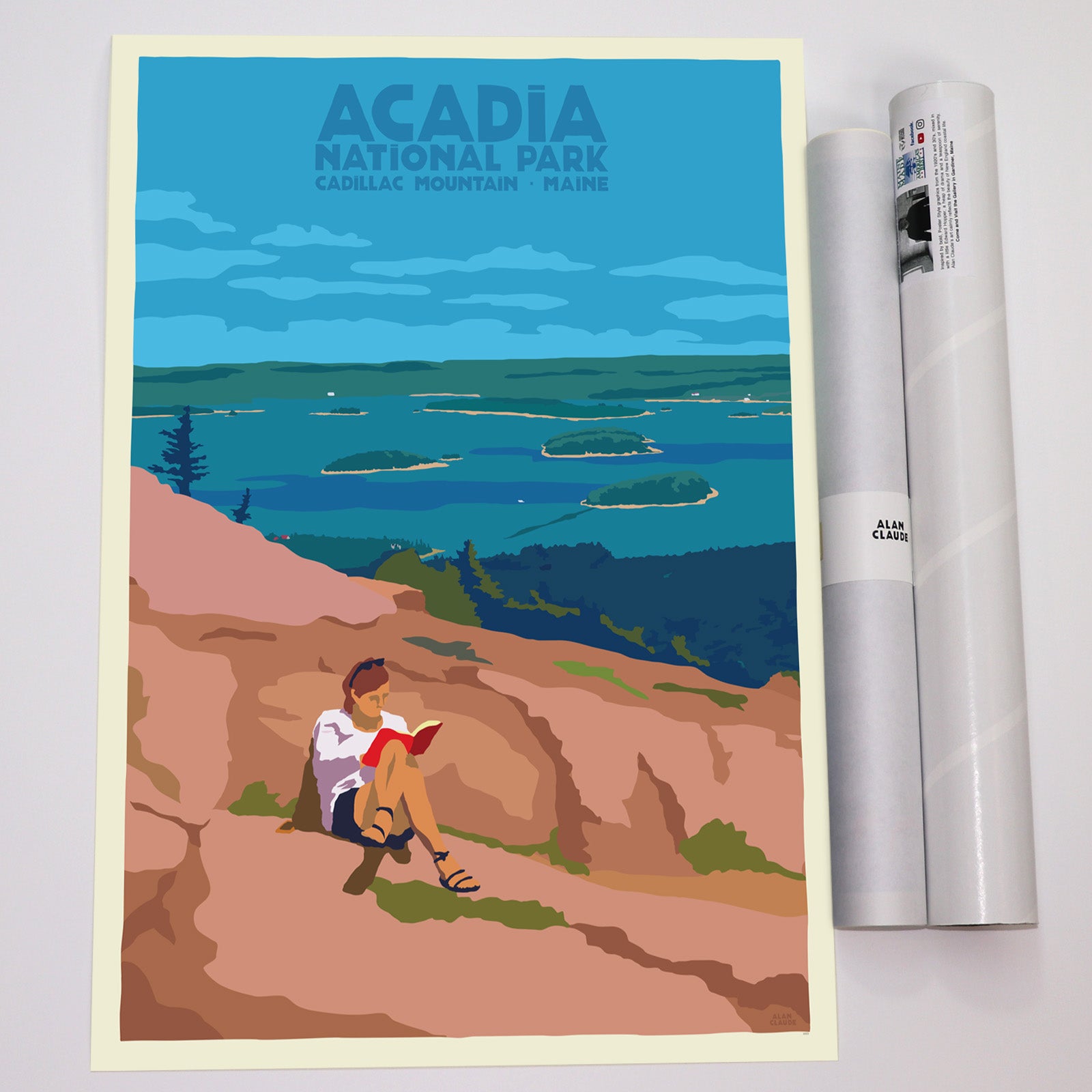 Good Book In Acadia Travel Poster Art Print 18" x 24" Wall Poster By Alan Claude - Maine