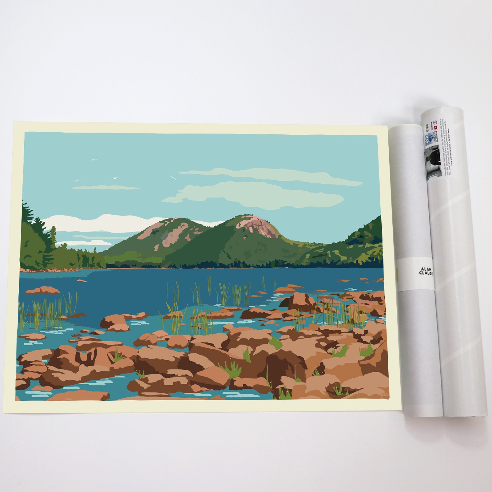 Jordan Pond Art Print 18" x 24" Wall Poster By Alan Claude - Maine