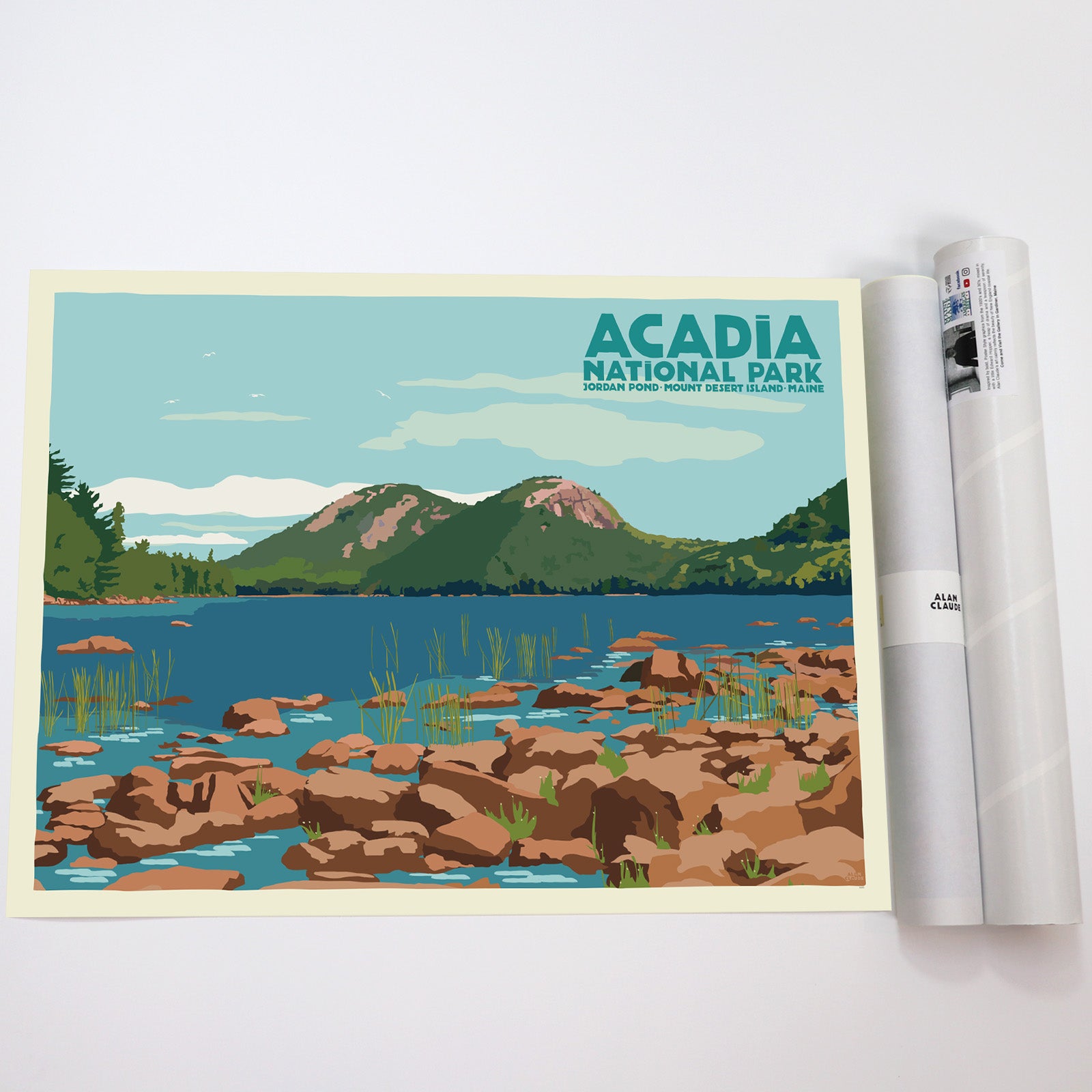 Jordan Pond Travel Poster Art Print 18" x 24" Wall Poster By Alan Claude - Maine