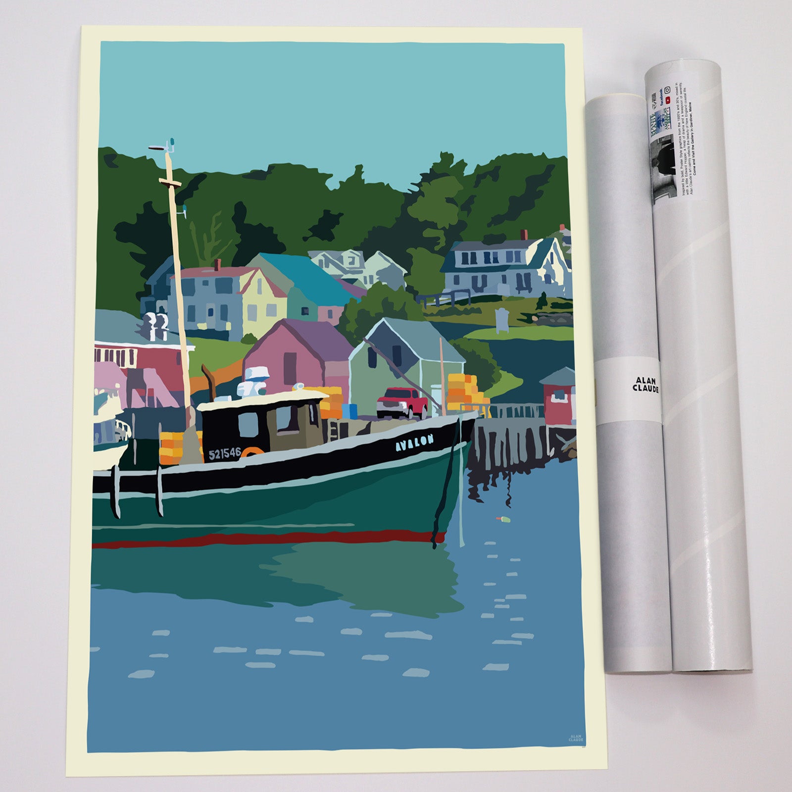 New Harbor Art Print 18" x 24" Travel Poster By Alan Claude - Bristol, Maine