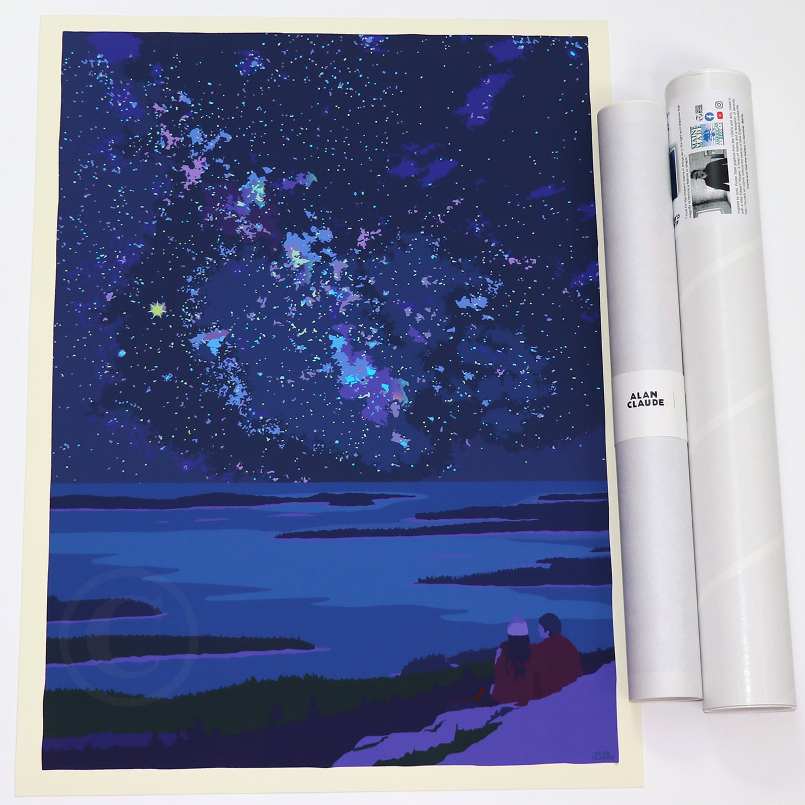Stargazing Art Print 18" x 24" Wall Poster By Alan Claude - Maine