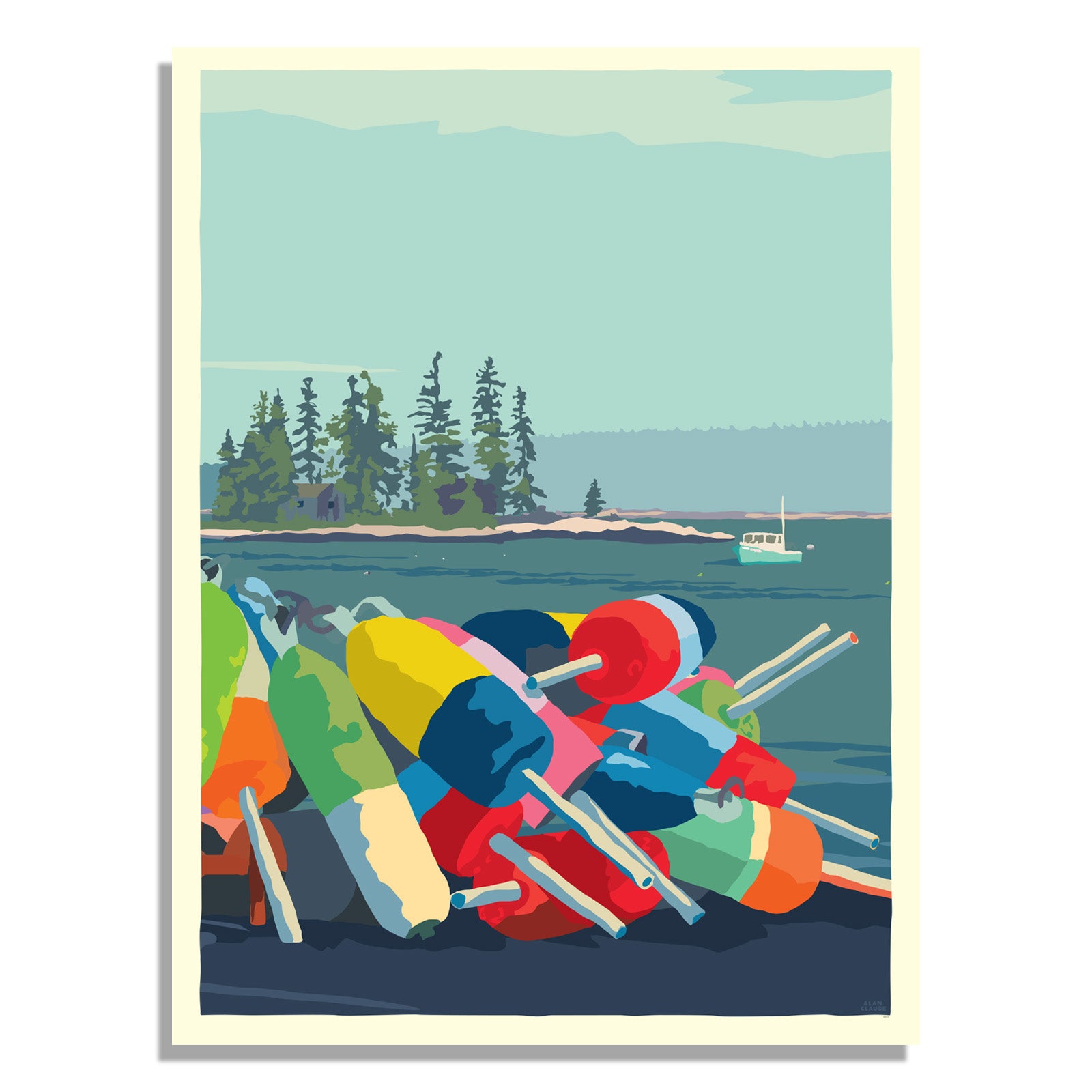 18" x 24" Oh Buoy! Vertical Art Print Wall Poster By Alan Claude - Maine