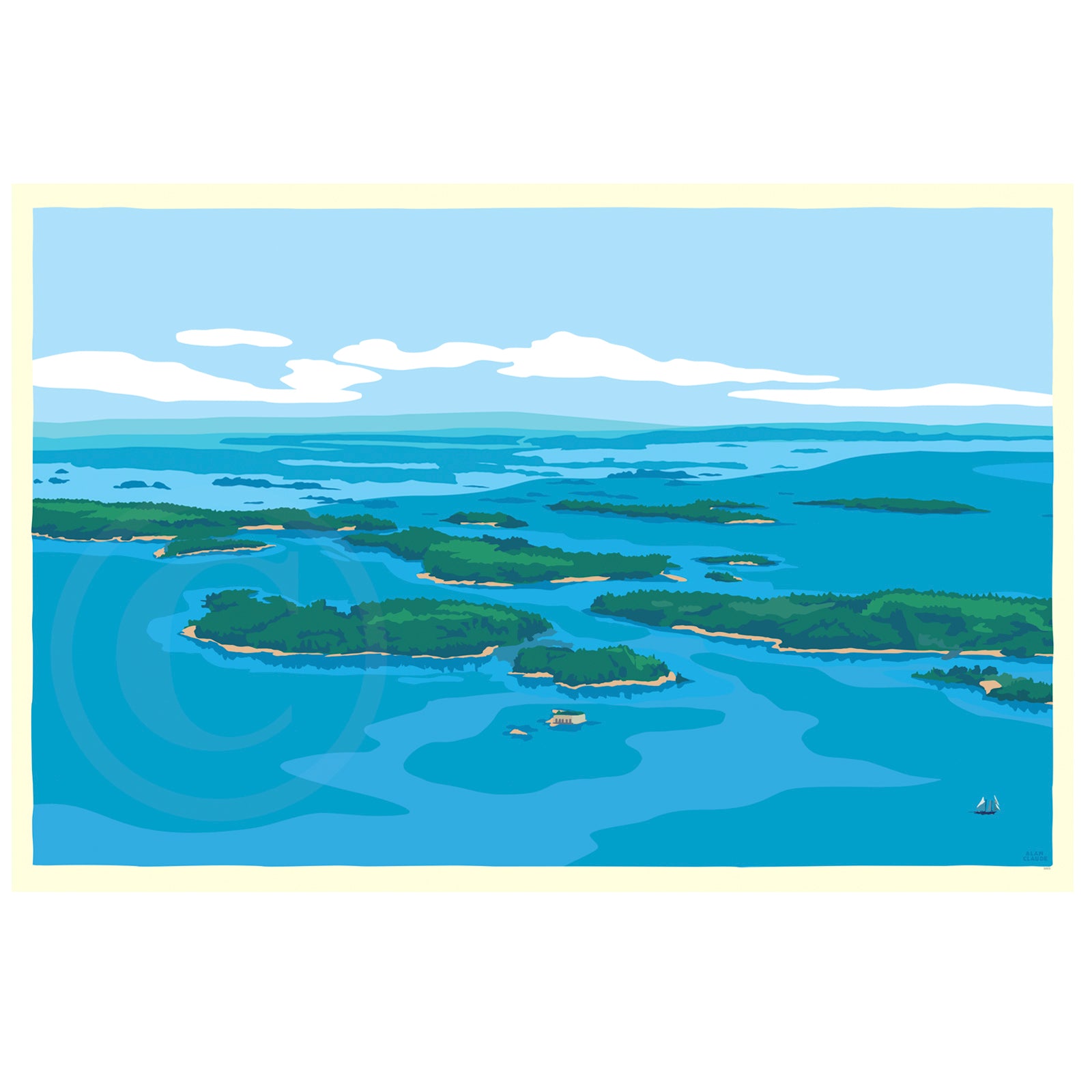 Casco Bay Art Print 24" x 36" Framed Wall Poster By Alan Claude - Maine