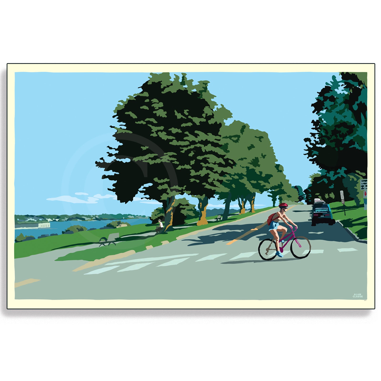 Eastern Promenade Blue Afternoon Art Print 36" x 53" Grand View Framed Wall Poster - Maine