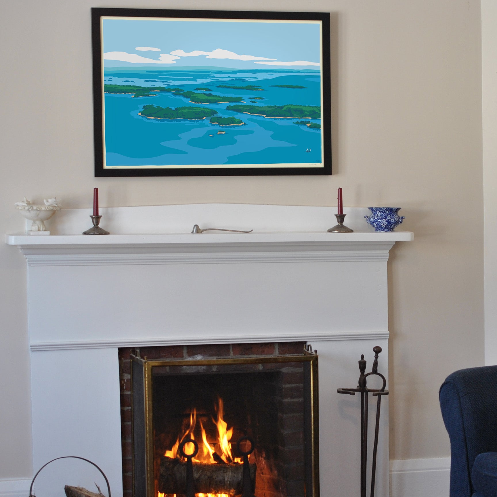 Casco Bay Art Print 24" x 36" Framed Wall Poster By Alan Claude - Maine