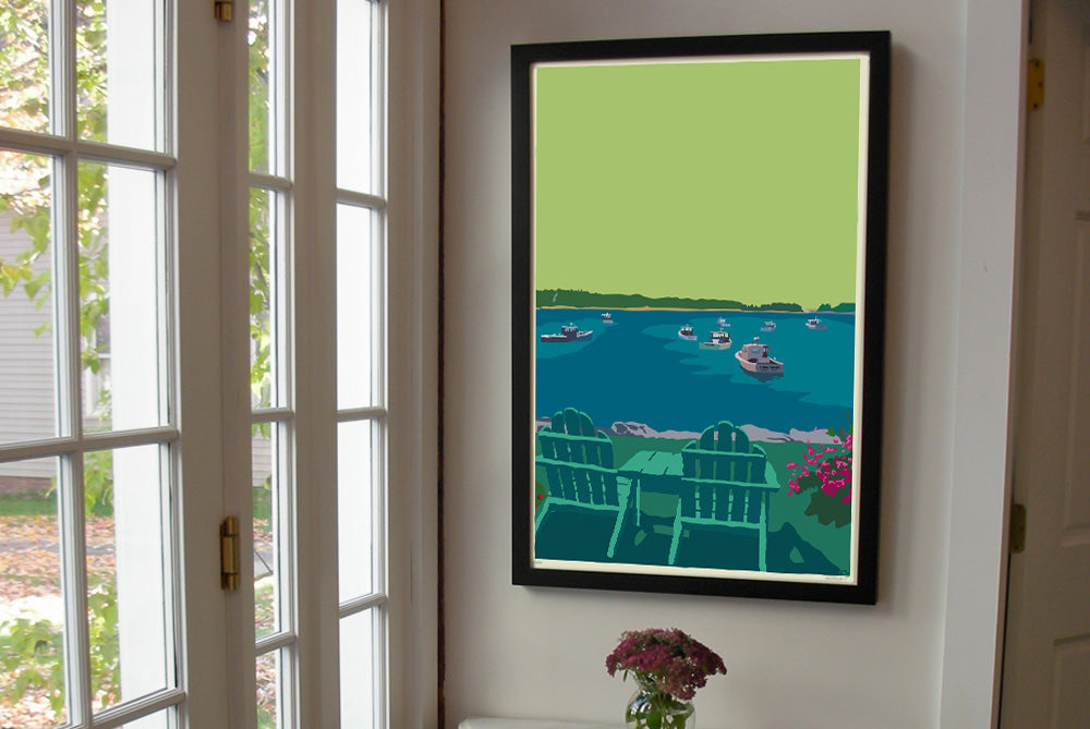 Chairished View Art Print 24" x 36" Framed Wall Poster By Alan Claude - Maine
