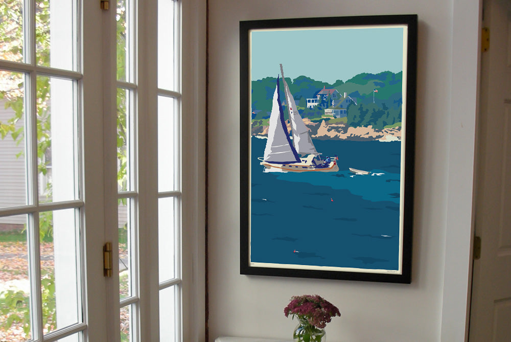 Full Sail Art Print 24" x 36" Framed Wall Poster By Alan Claude - Maine