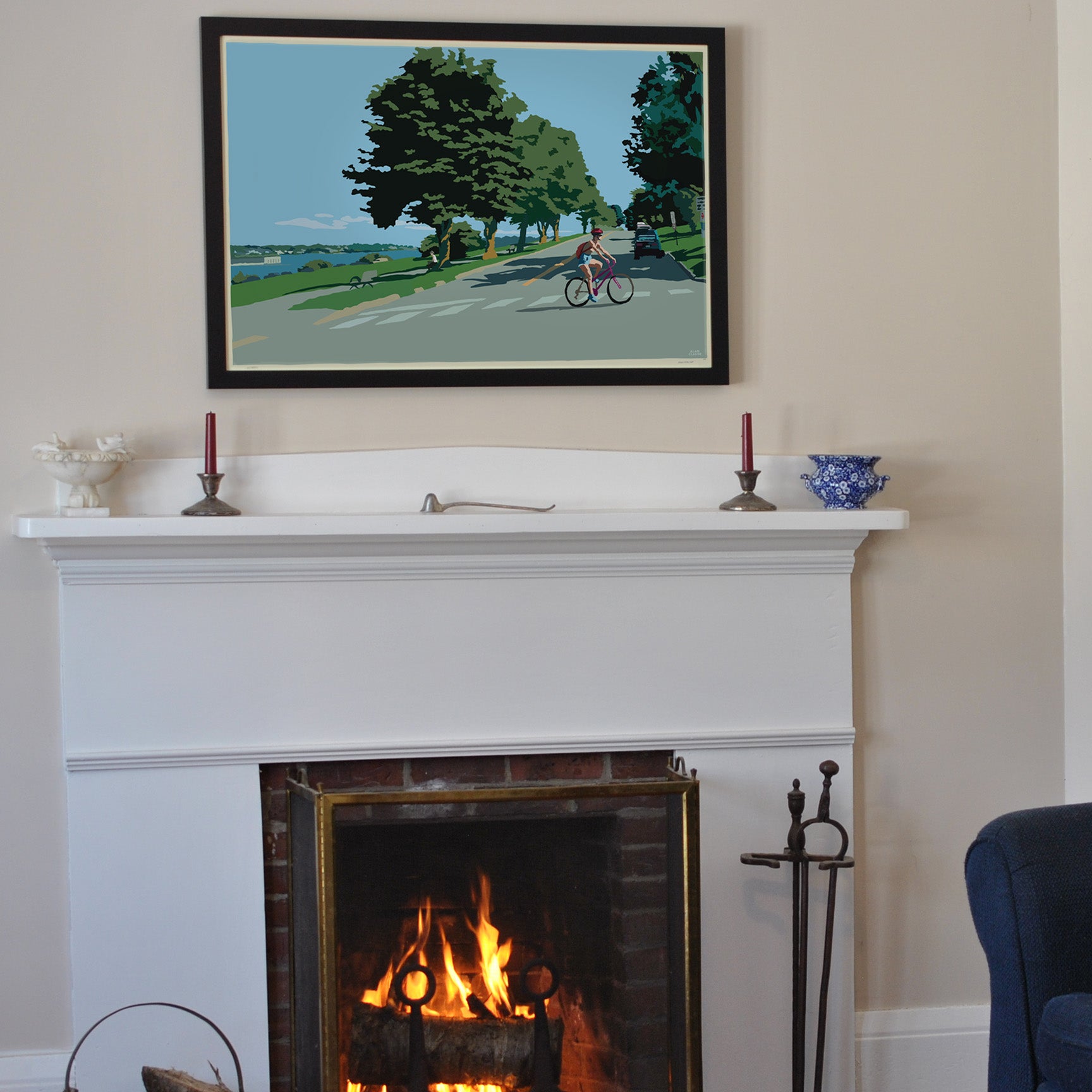 Eastern Promenade Blue Afternoon Art Print 24" x 36" Framed Wall Poster - Maine