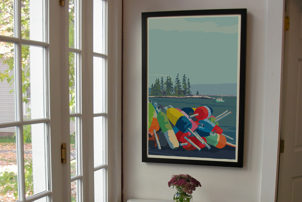 Oh Buoy Vertical Art Print 24" x 36" Framed Wall Poster By Alan Claude - Maine