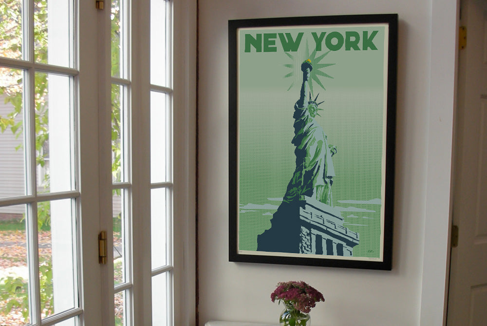 Statue Of Liberty Framed Art Print 24" x 36" Framed Wall Poster By Alan Claude - Maine