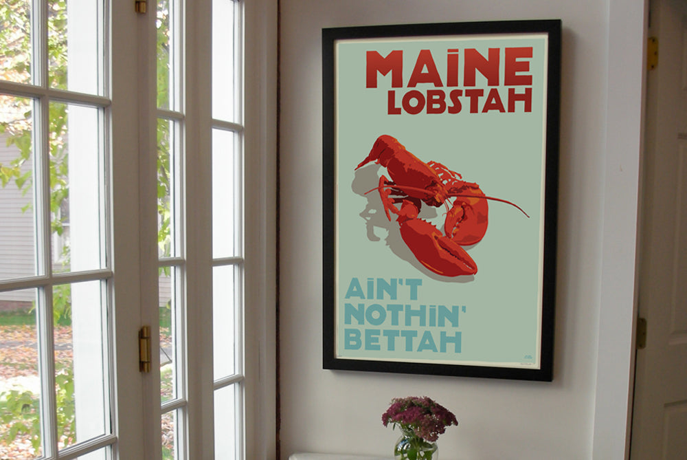 Maine Lobstah - Hold the butter Art Print 24" x 36" Framed Travel Poster By Alan Claude  - Maine