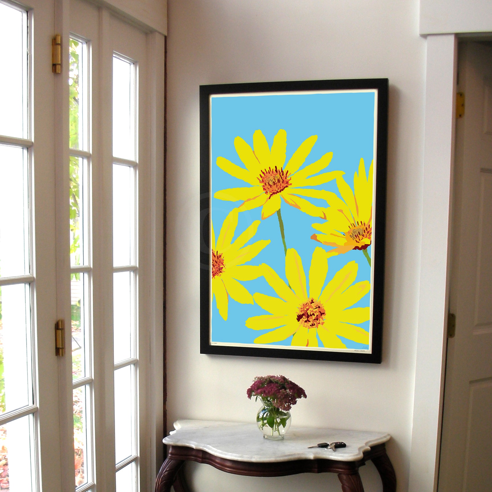 JOY Daisies Art Print 24" x 36" Framed Wall Poster - Maine