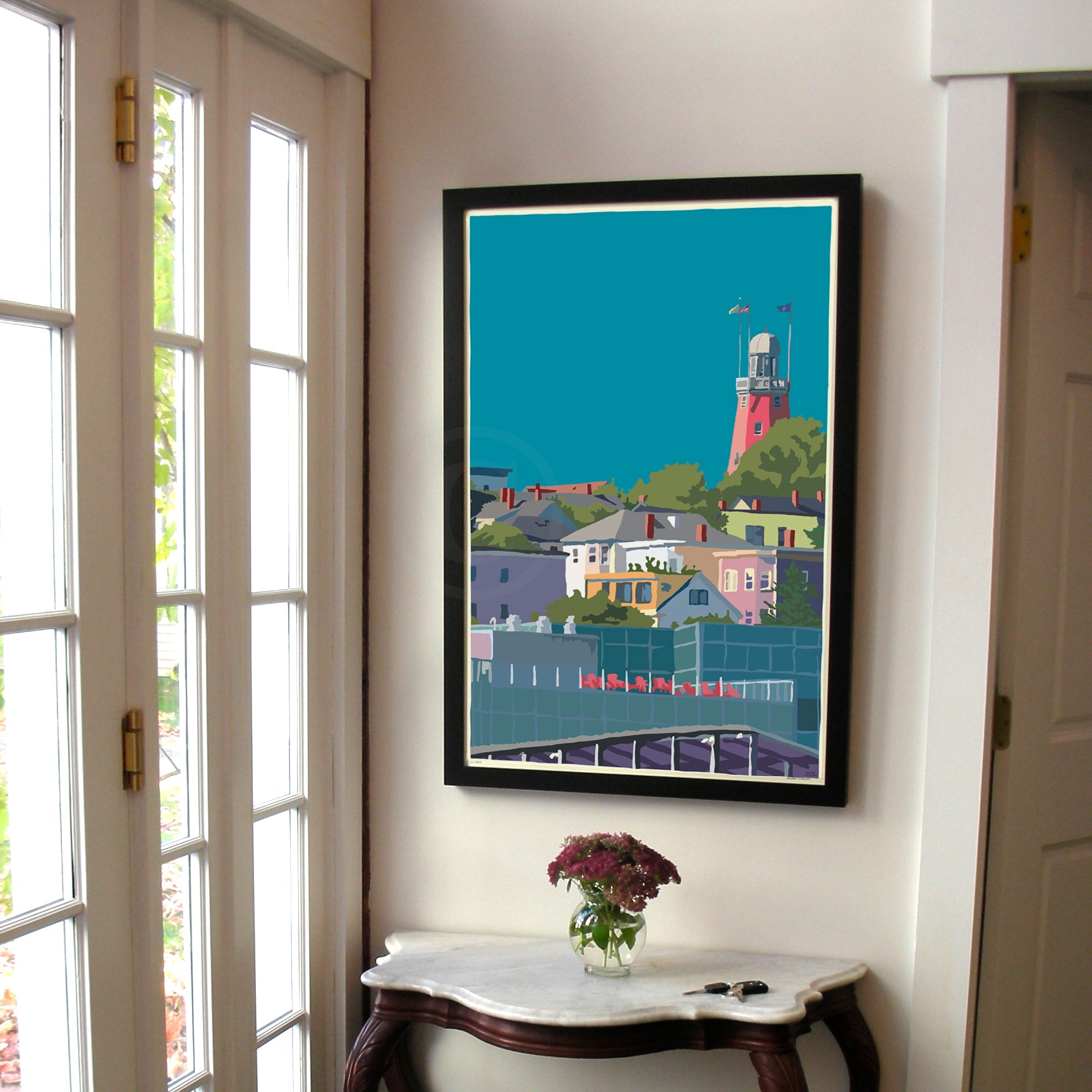 Munjoy Hill Art Print 24" x 36" Framed Wall Poster - Maine